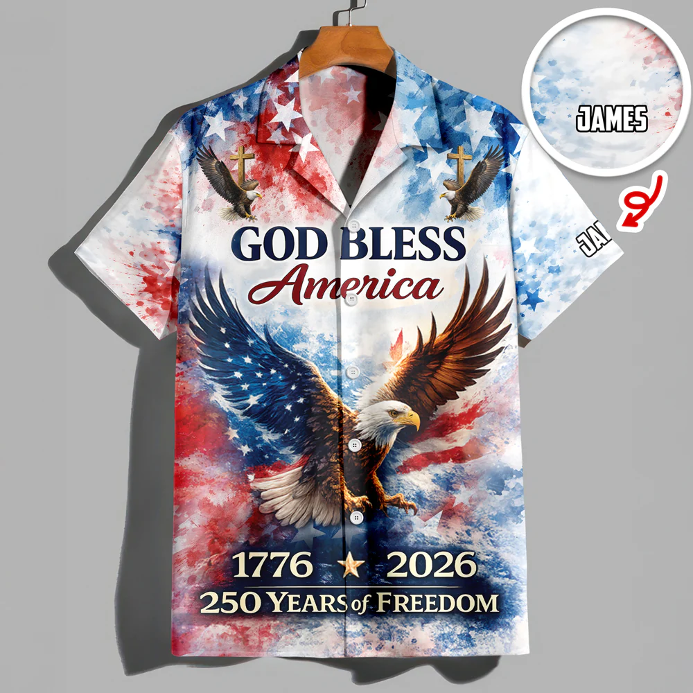 Custom Name Patriotic 250th Anniversary God Bless America Eagle 1776–2026 Hawaii Shirt HO82 901214 - Image 3