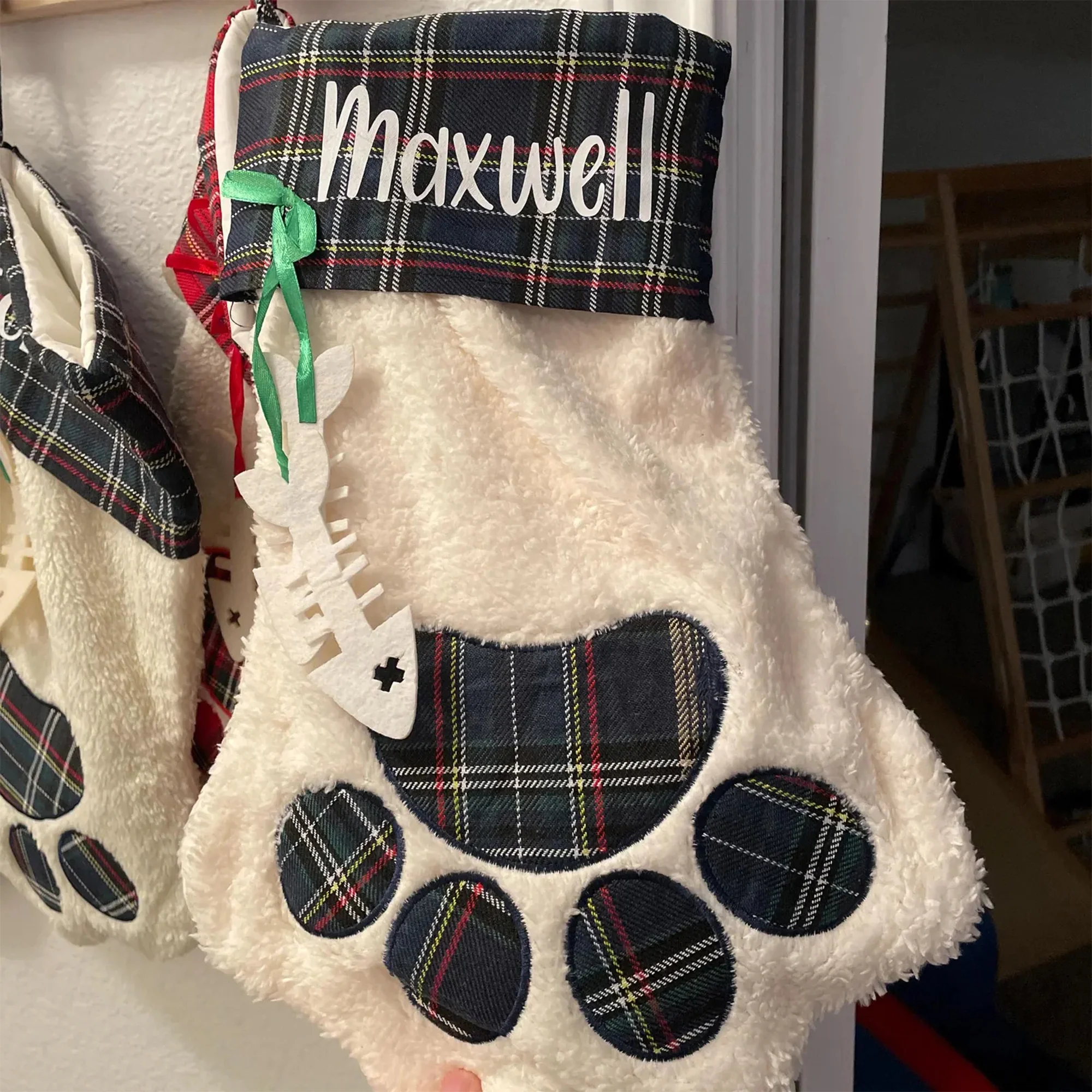 Custom Name Plaid Christmas Paw Stocking HO82 900526 - Image 2