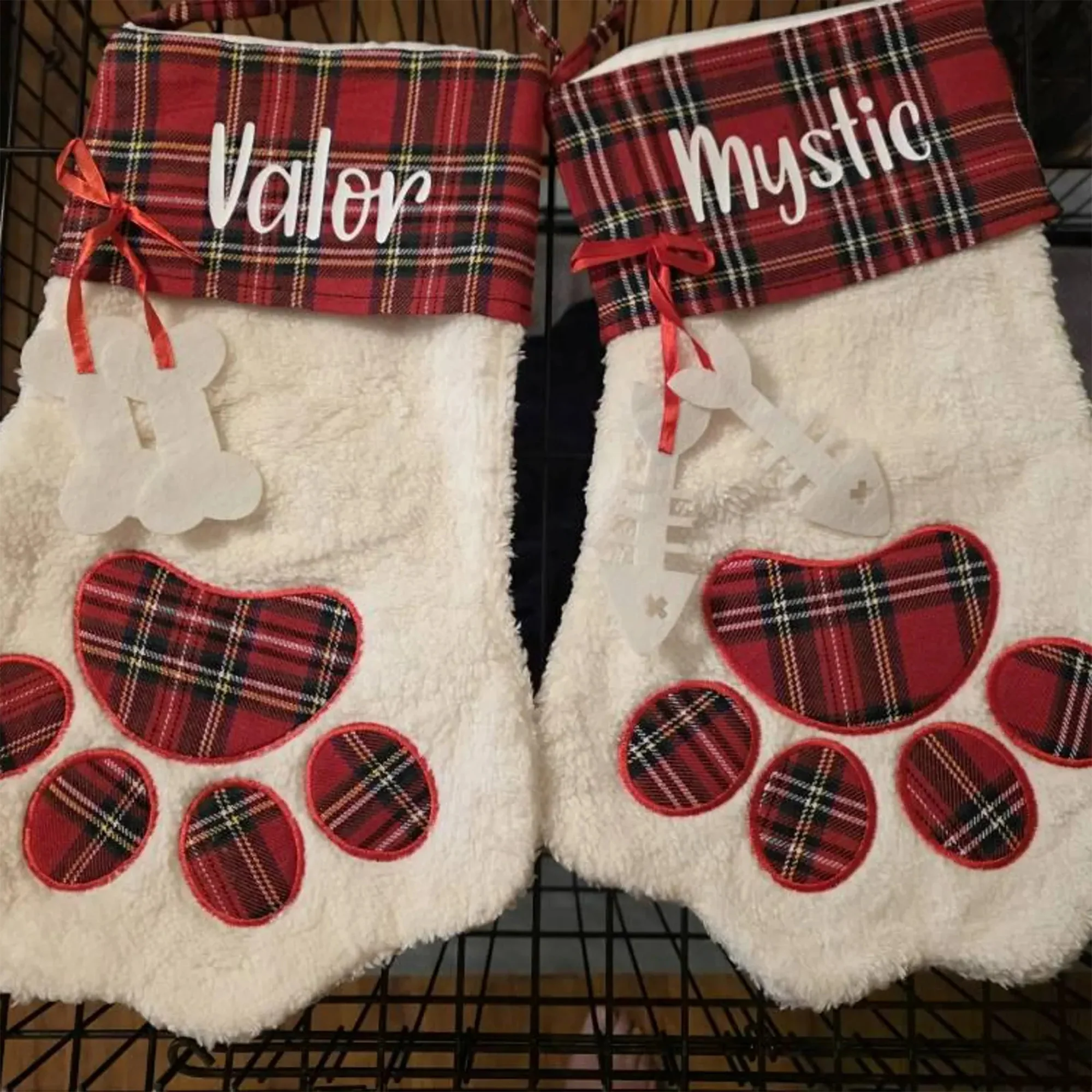 Custom Name Plaid Christmas Paw Stocking HO82 900526 - Image 3