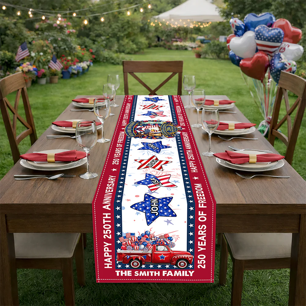 Custom Name Star Family USA 250th Birthday Table Runner HO82 901992 - Image 2
