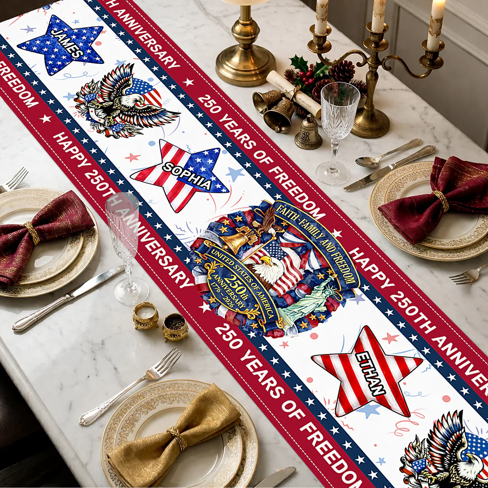 Custom Name Star Family USA 250th Birthday Table Runner HO82 901992 - Image 3