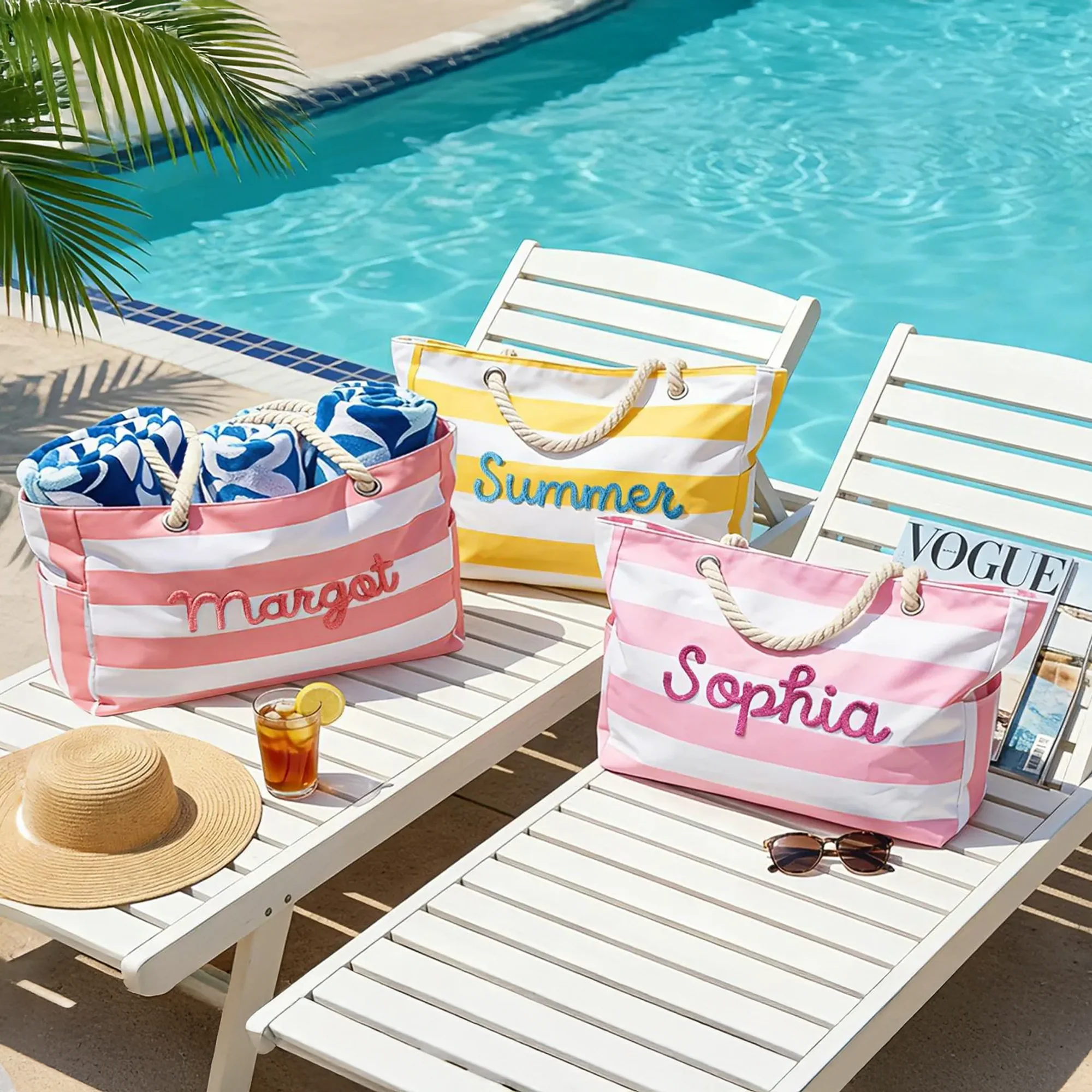 Custom Name Stripe Beach Tote Bag With Zipper - Summer Gift For Women, Mother's Day, Wife, Girlfriend HO82 902006 - Image 6