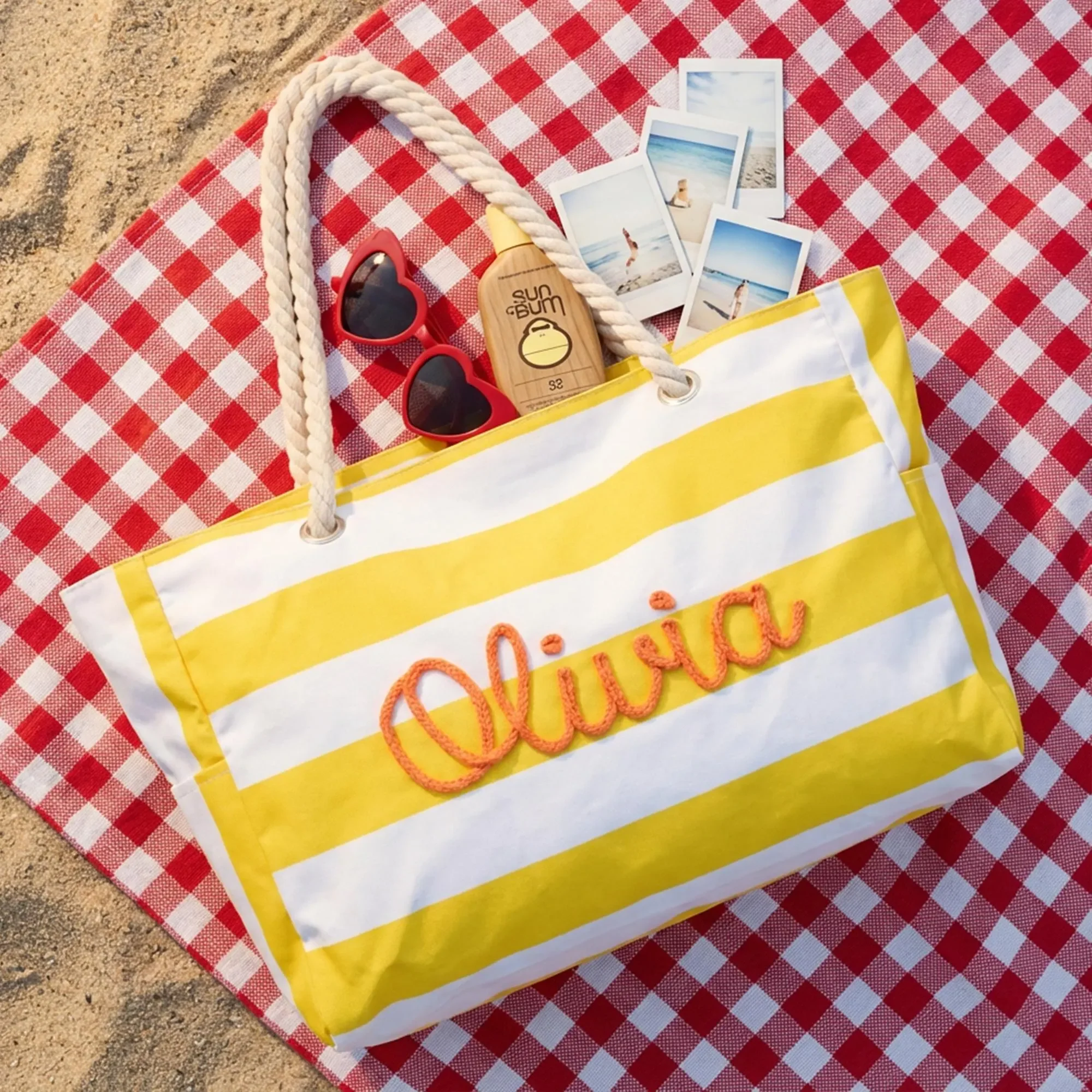 Custom Name Stripe Beach Tote Bag With Zipper - Summer Gift For Women, Mother's Day, Wife, Girlfriend HO82 902006 - Image 9