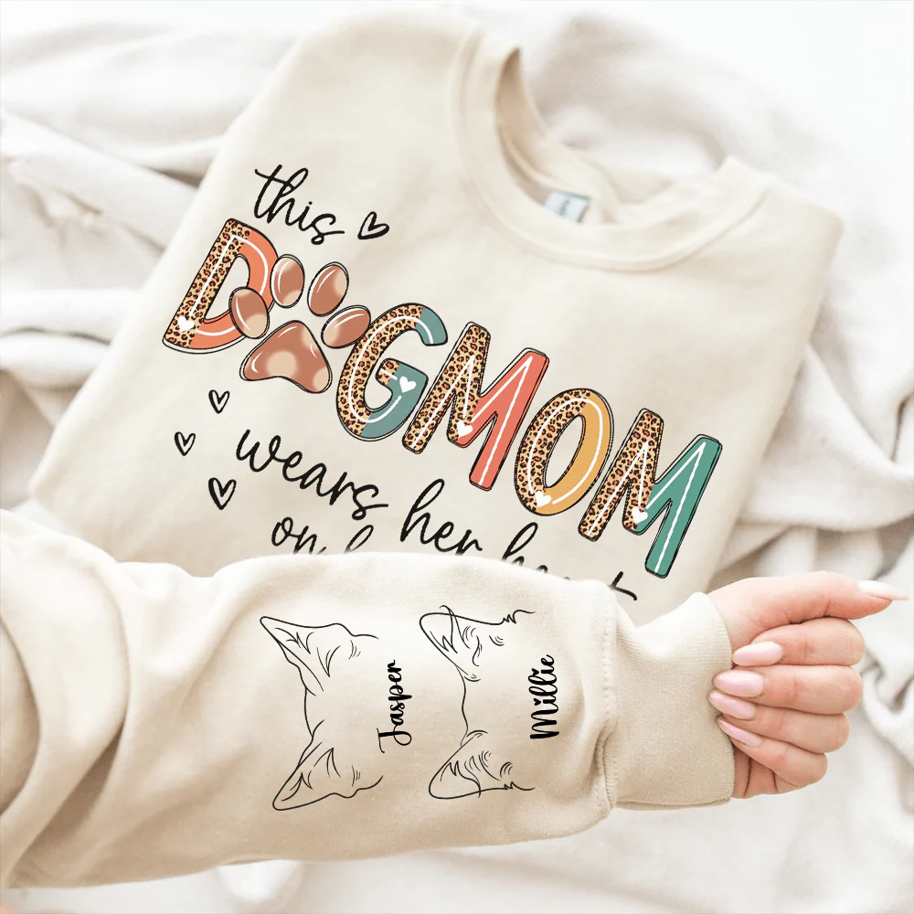 Custom Name This Dog Mom Wears Her Heart On Her Sleeve Sweatshirt Personalized Gift DA199 890130 - Image 2