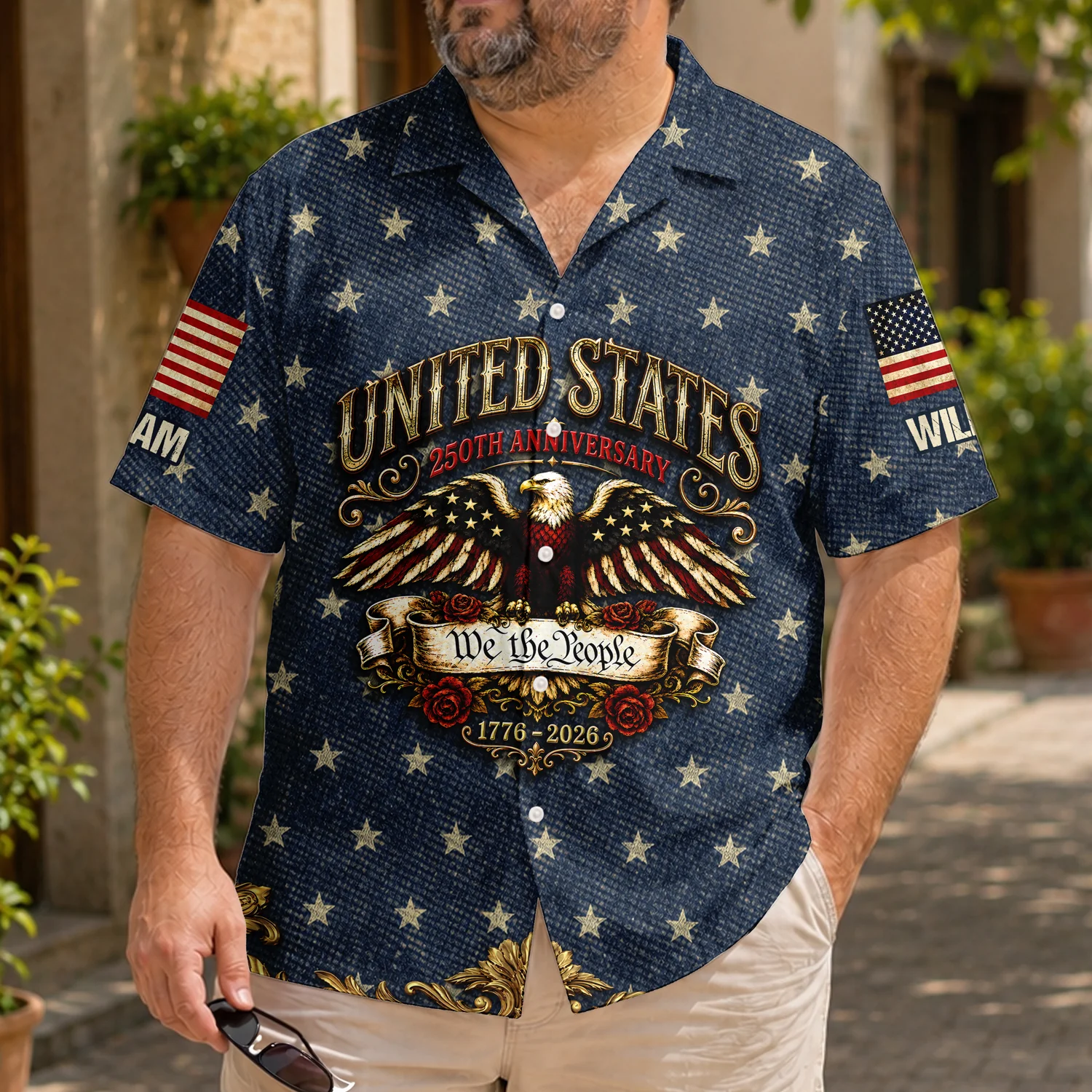 Custom Name Vintage USA 250 Years Anniversary Patriotic Eagle Freedom Faith Hawaii Shirt HO82 902530 - Image 2