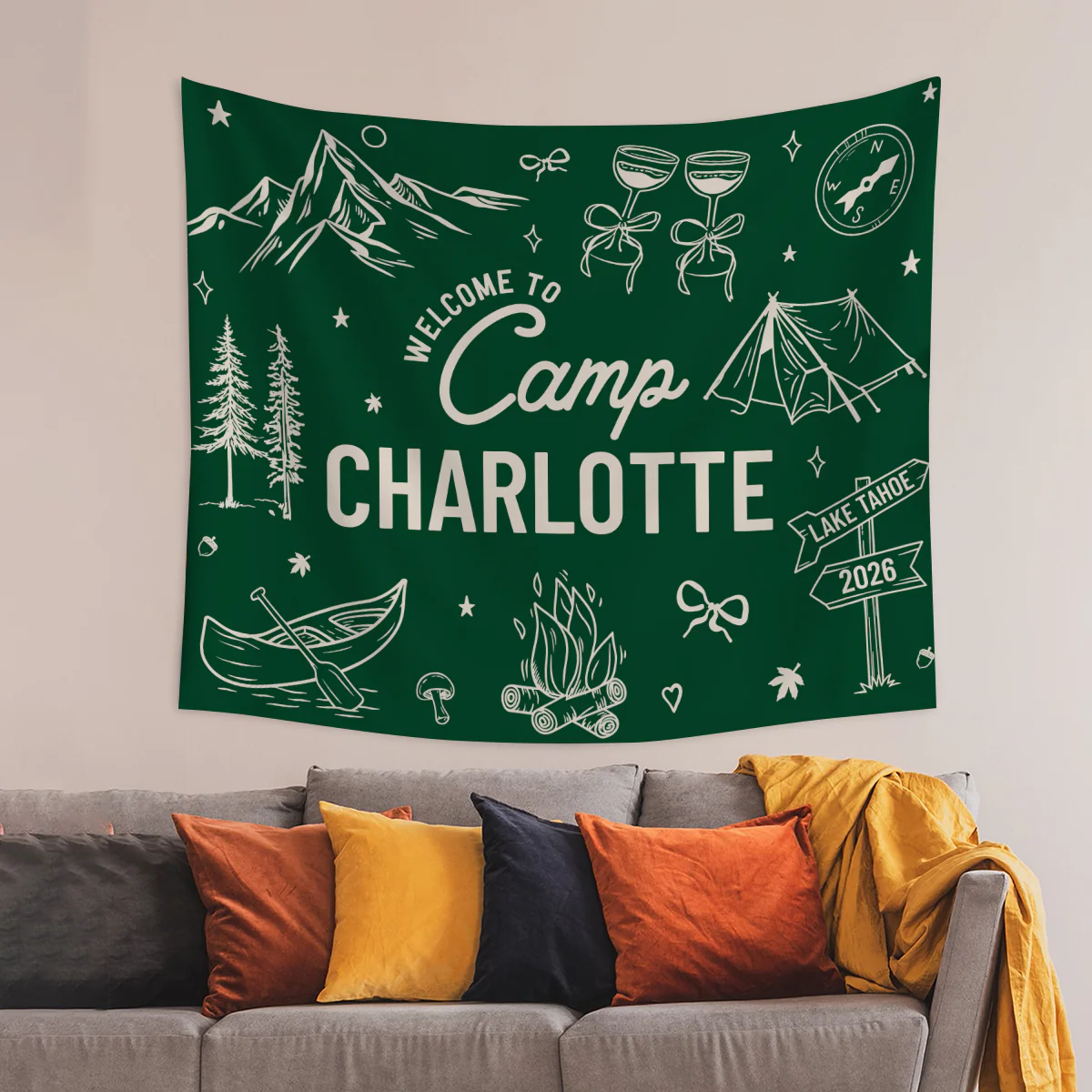 Custom Name Welcome To Camp Tapestry Banner - Personalized Gift For Camping Lovers HO82 902960 - Image 3