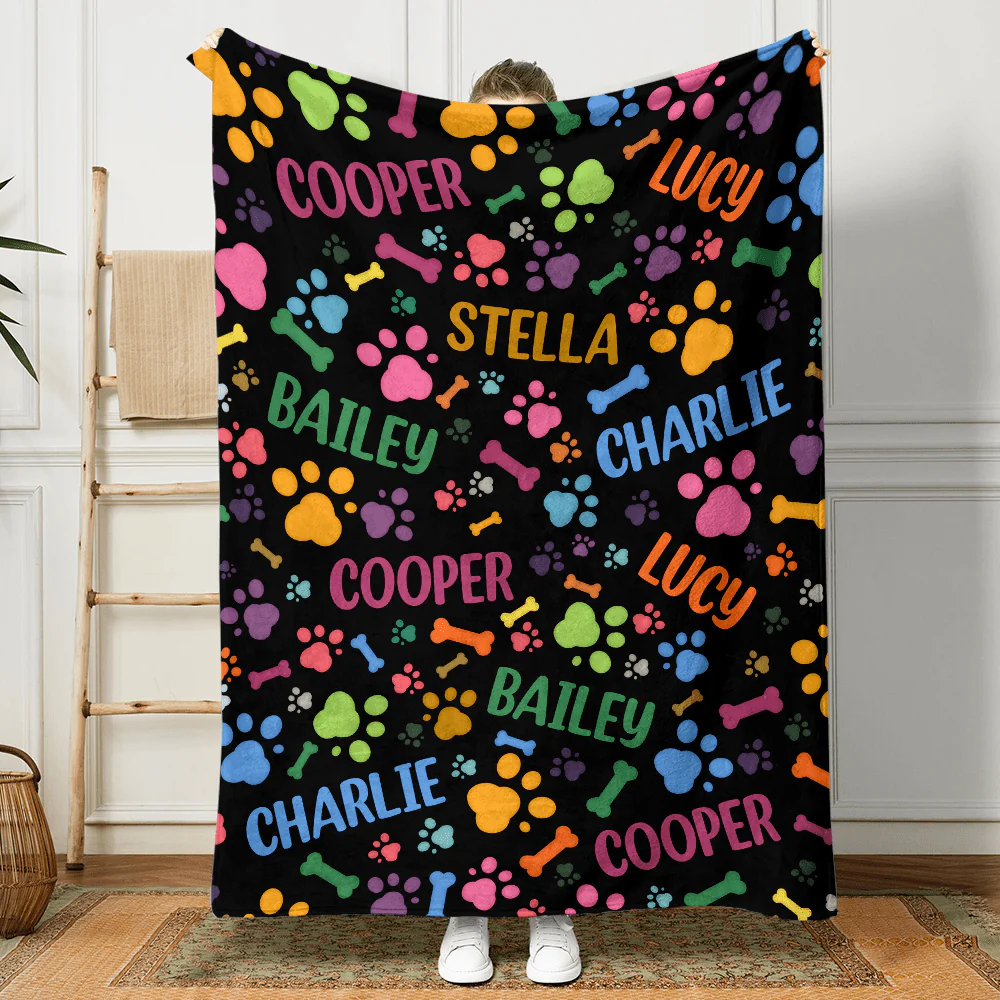 Custom Name With Paw And Bones Pattern Blanket TA29 889944