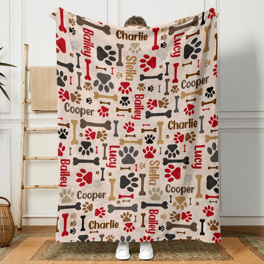 Custom Name With Paw And Bones Pattern Blanket TA29 889944 - Image 3