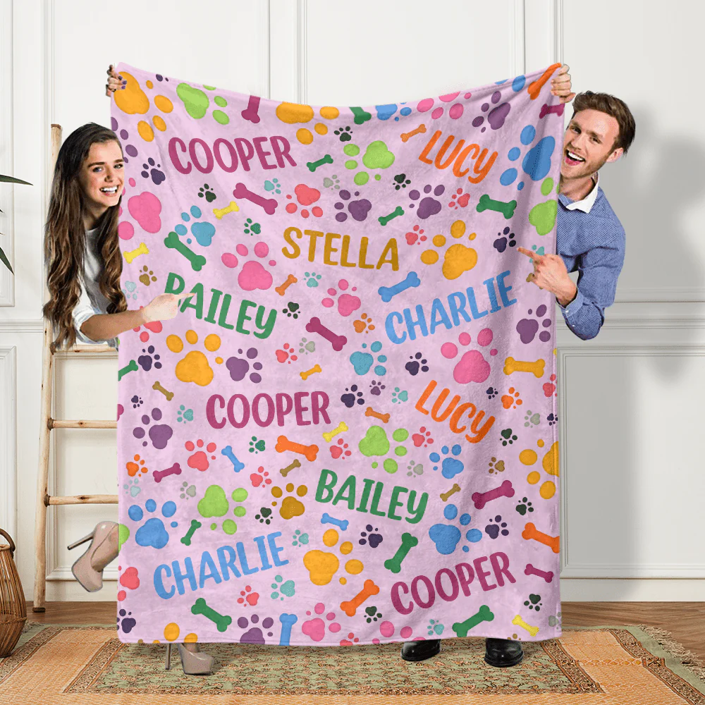 Custom Name With Paw And Bones Pattern Blanket TA29 889944 - Image 5