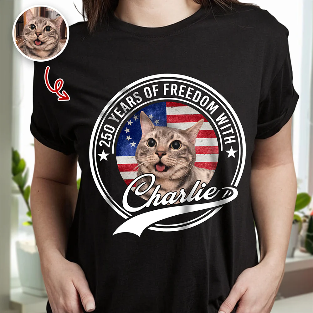Custom Photo 250 Years Of Freedom With Dog Cat Dark Shirt HO82 894656 - Image 5