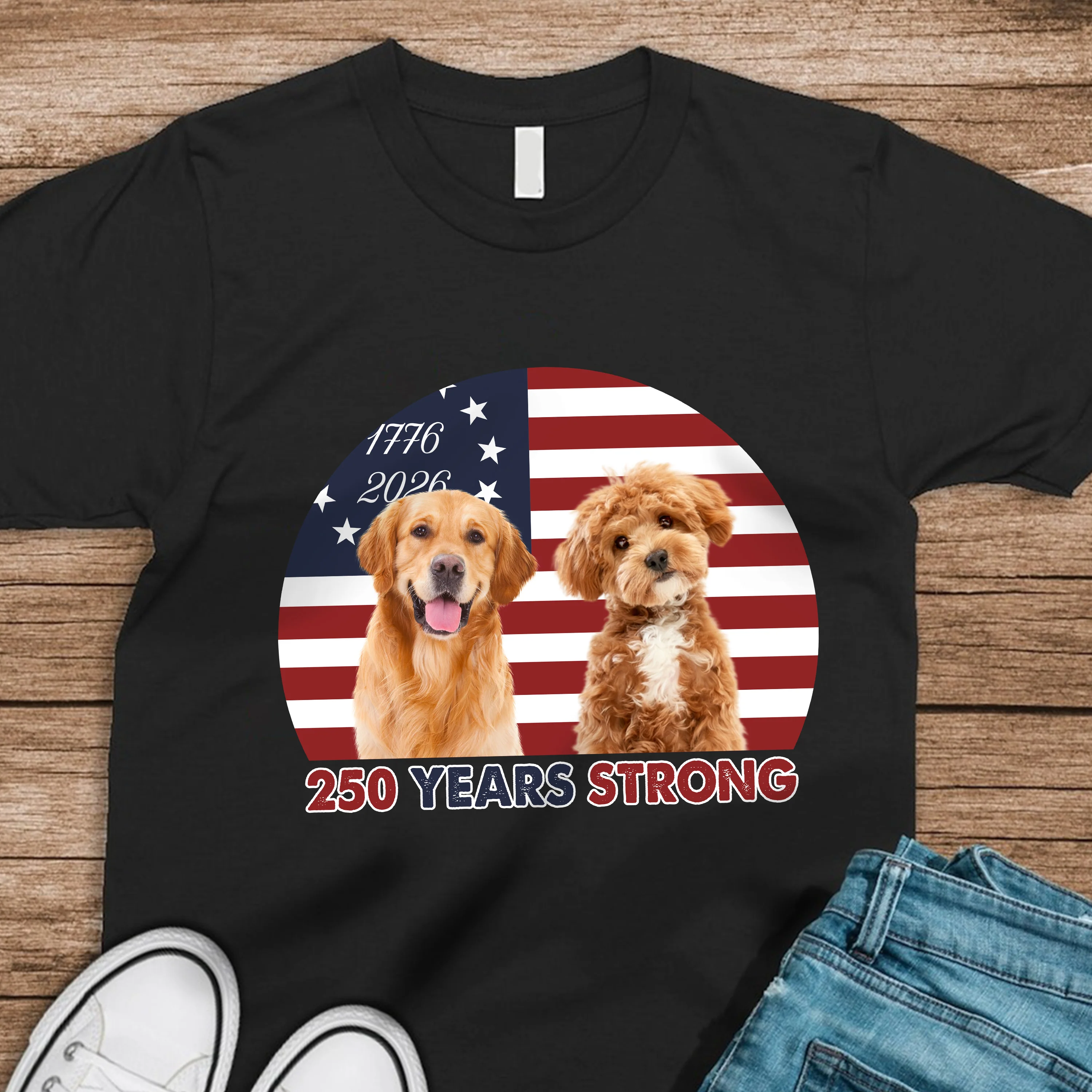 Custom Photo 250 Years Strong Dog Cat Vintage Retro Dark Shirt HO82 901282 - Image 3
