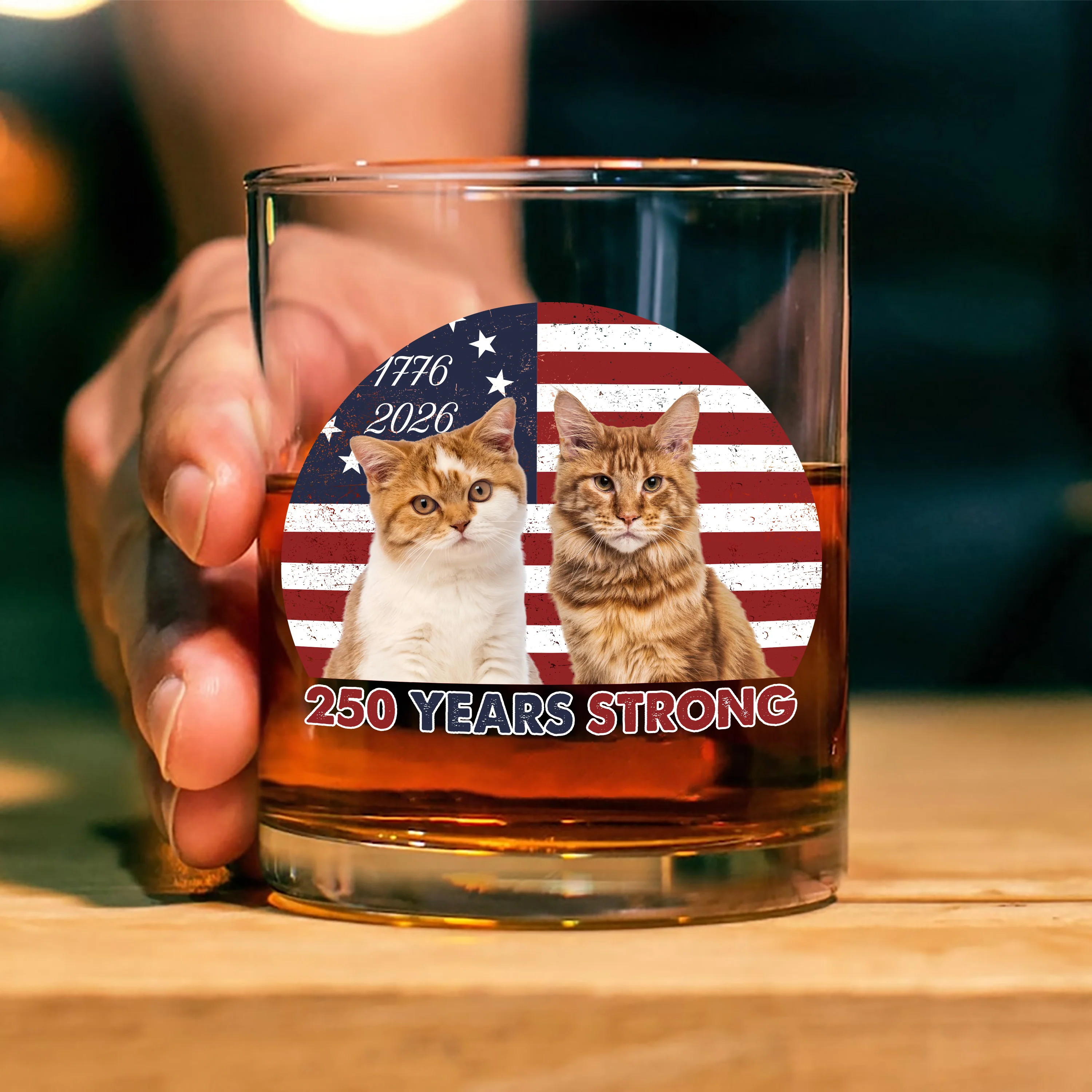 Custom Photo 250 Years Strong Dog Cat Vintage Retro Whiskey Glass HO82 901286 - Image 2