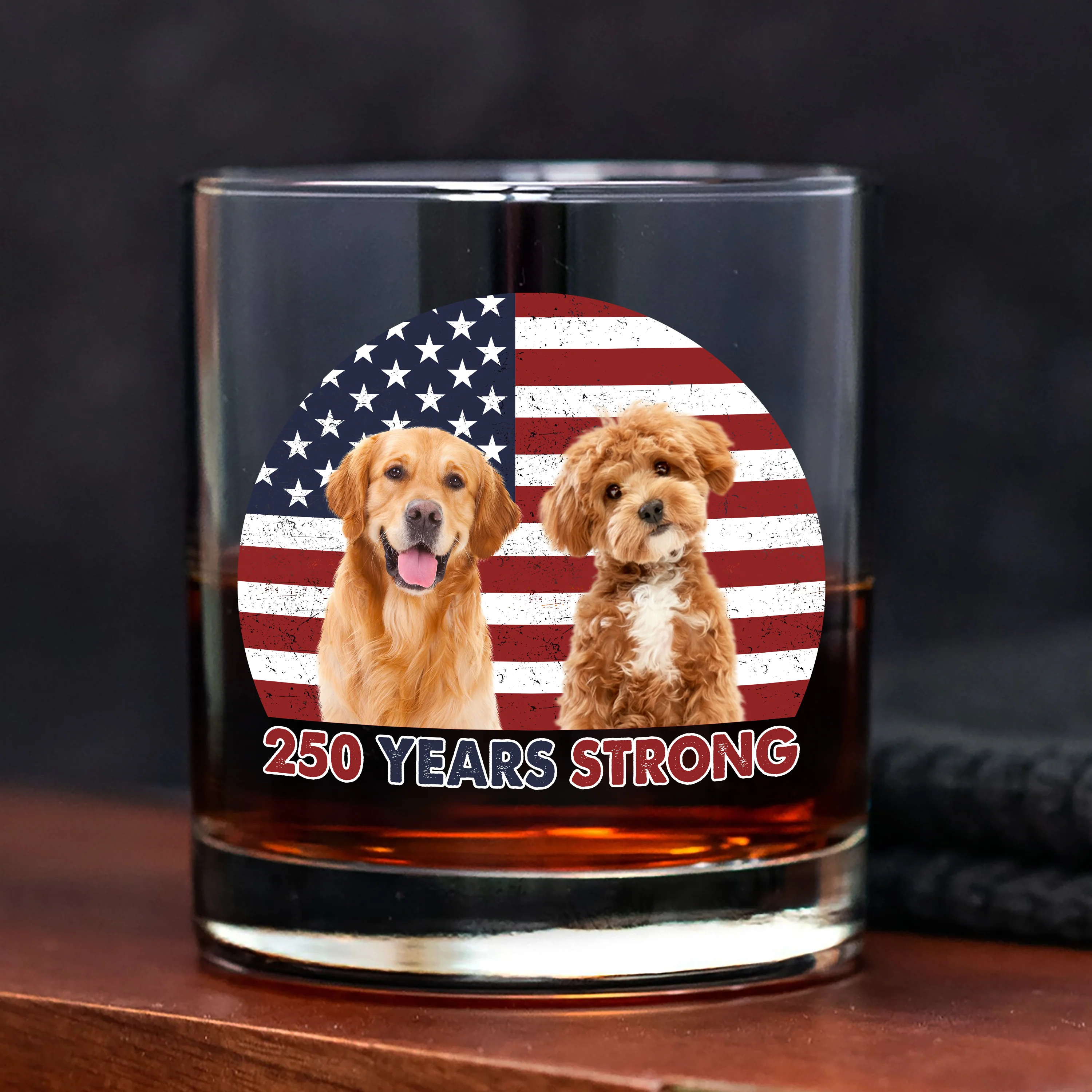 Custom Photo 250 Years Strong Dog Cat Vintage Retro Whiskey Glass HO82 901286 - Image 5