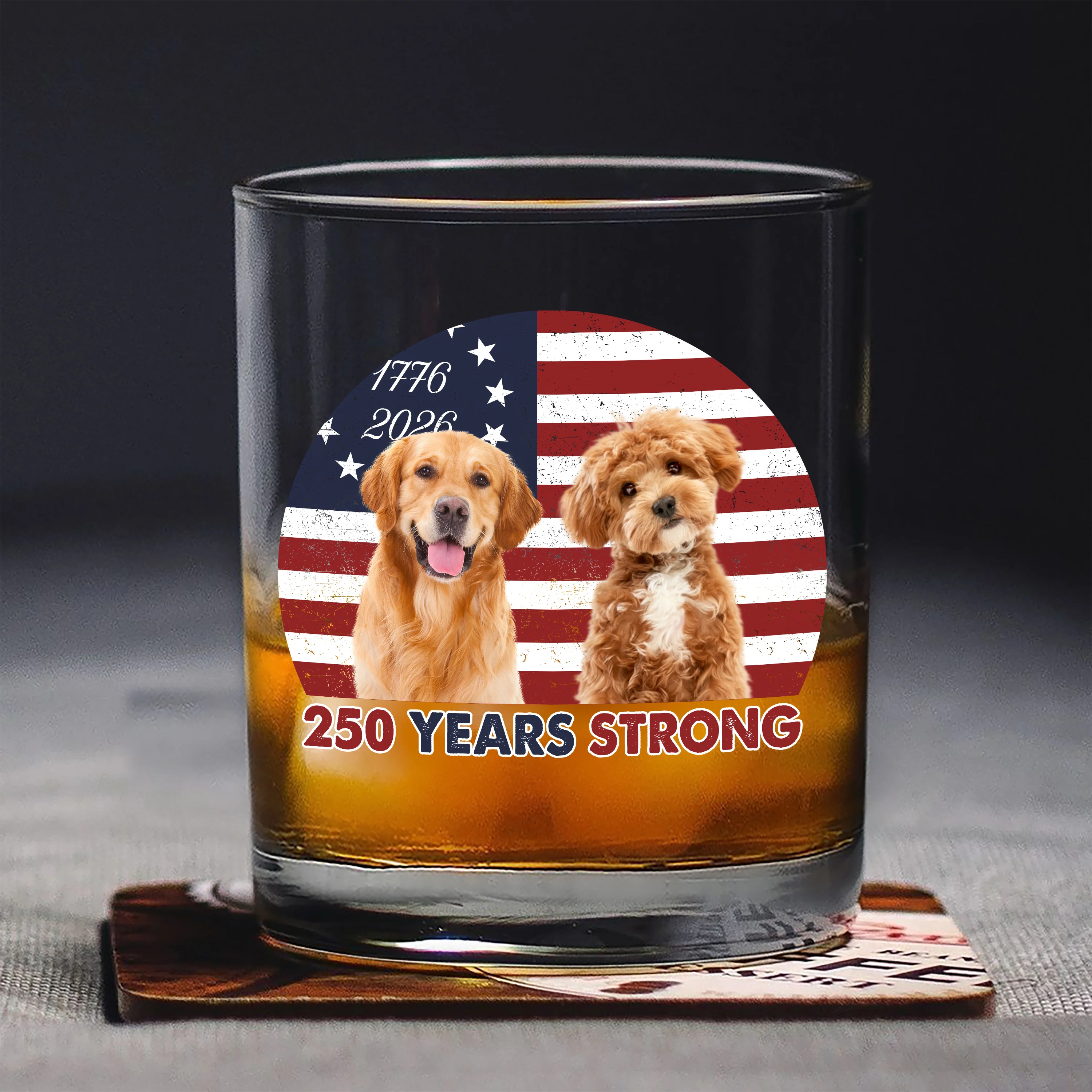 Custom Photo 250 Years Strong Dog Cat Vintage Retro Whiskey Glass HO82 901286 - Image 6