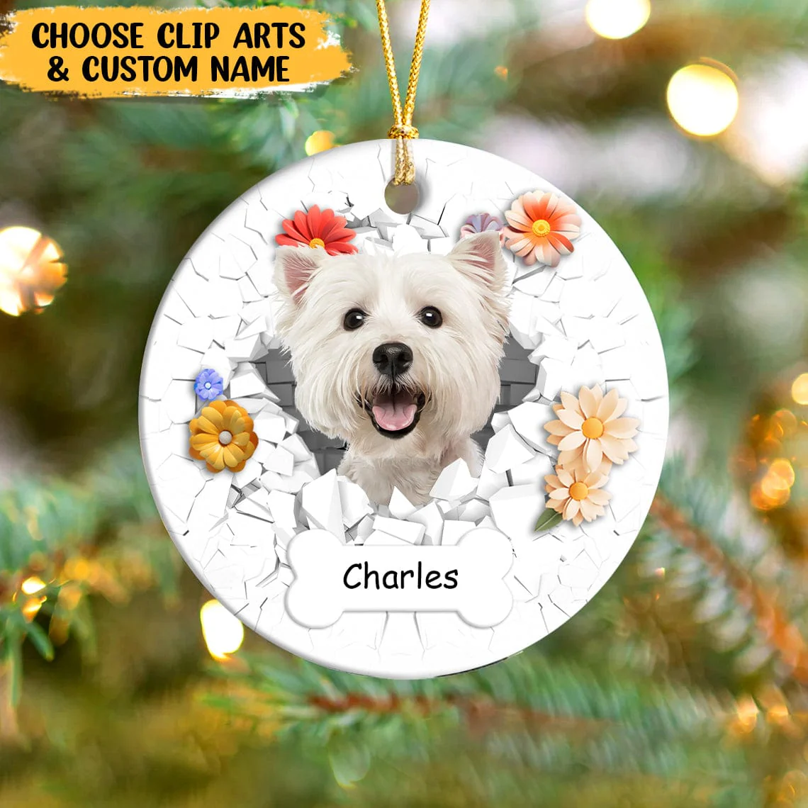 Custom Photo 3D Cracked Pet Face Gift For Dog Lovers Ceramic Ornament HO82 891160