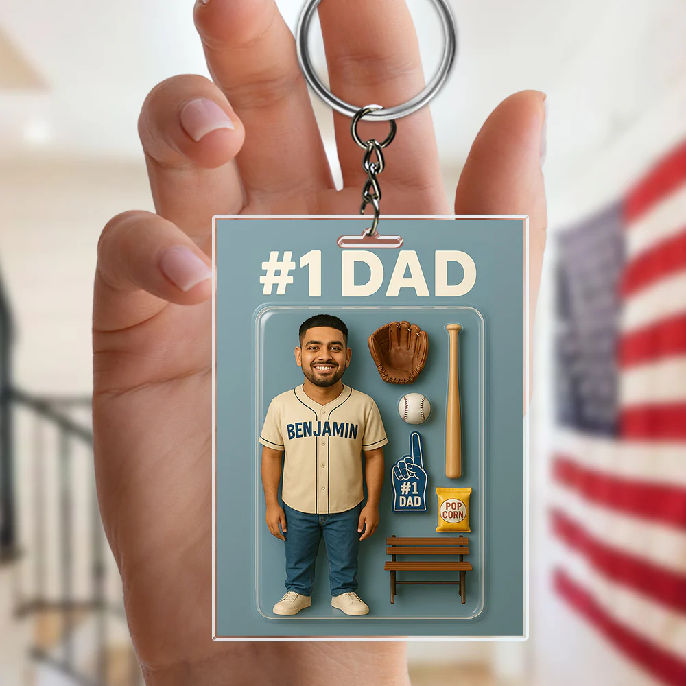 Custom Photo 3D Effect Baseball #1 Dad Figure Acrylic Keychain HO82 893906 - Image 3