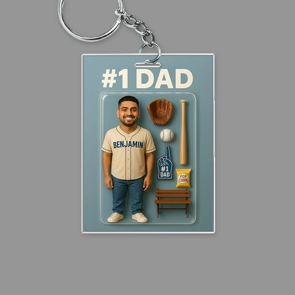 Custom Photo 3D Effect Baseball #1 Dad Figure Acrylic Keychain HO82 893906 - Image 5