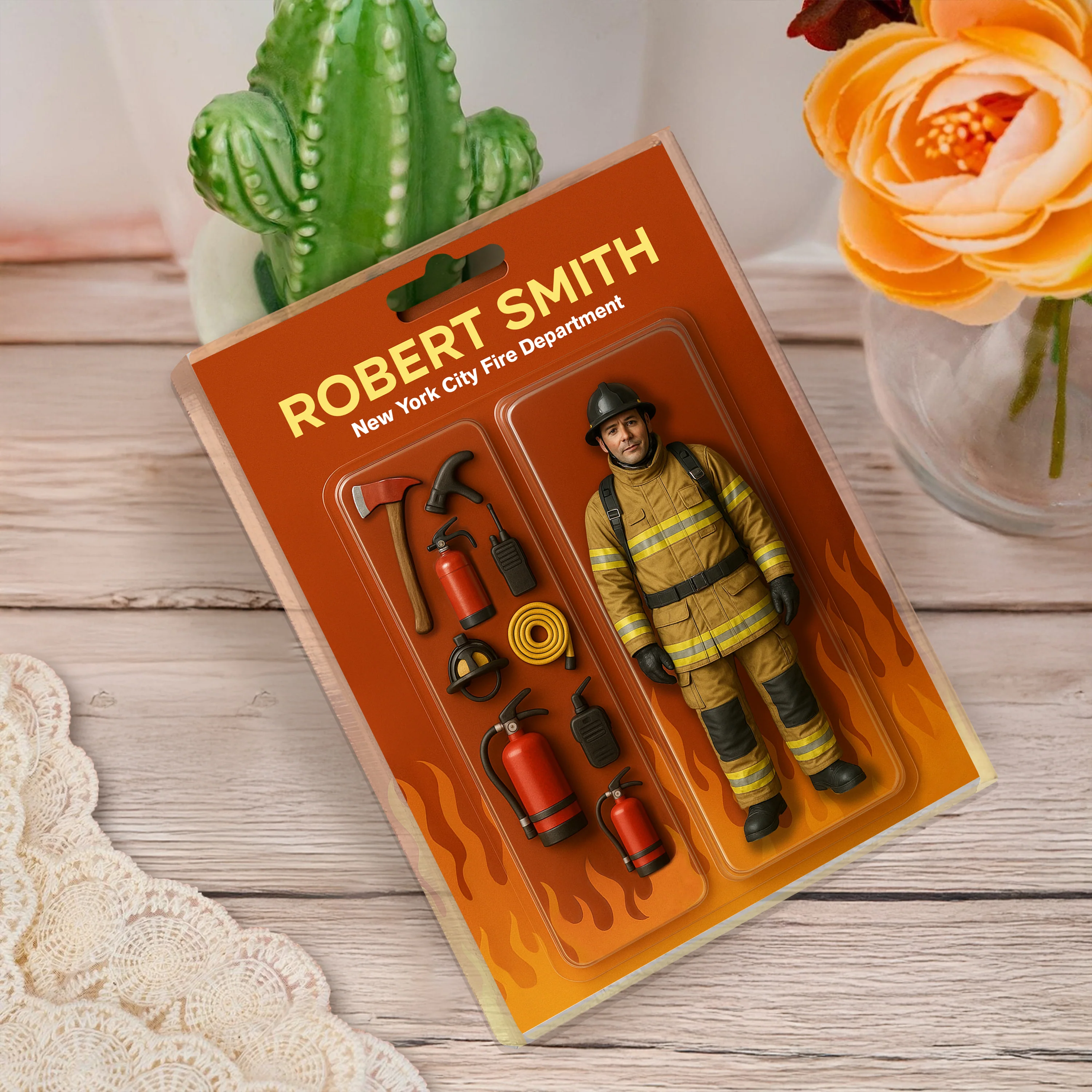 Custom Photo 3D Effect Firefighter Action Figure Acrylic Block Plaque, Unique Keepsake HO82 893918 - Image 4