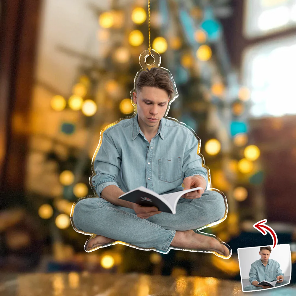 Custom Photo A Guy Addicted To Reading Books Acrylic Ornament For Book Lovers HO82 894740 - Image 2