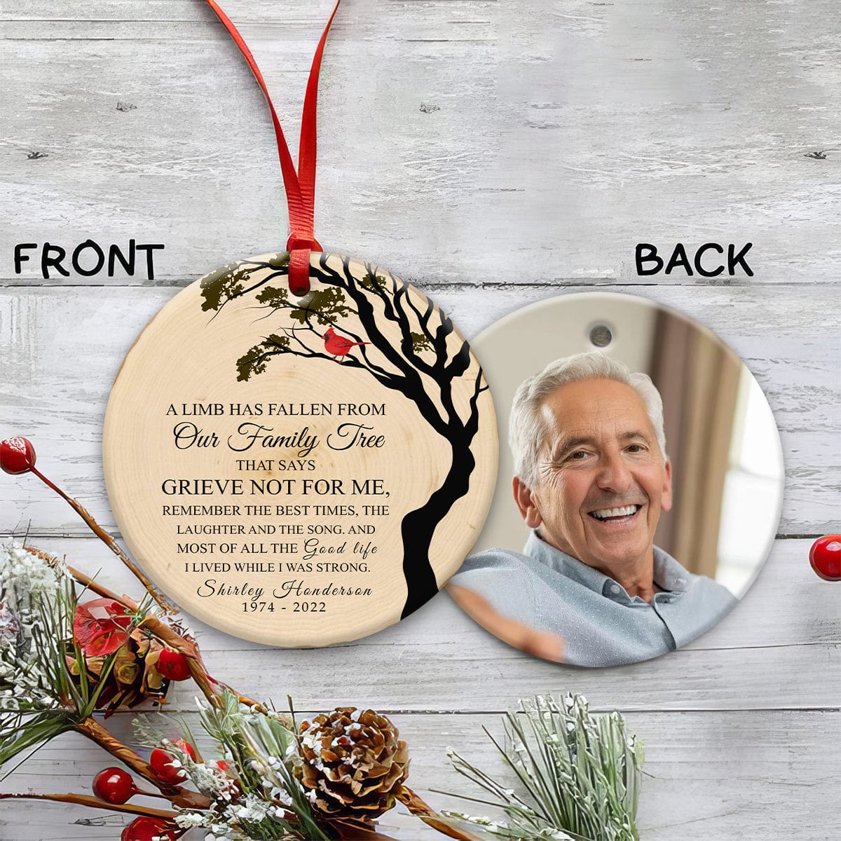 Custom Photo A Limb Has Fallen Loss Of Father Mother Memorial Christmas Ceramic Ornament HO82 893058