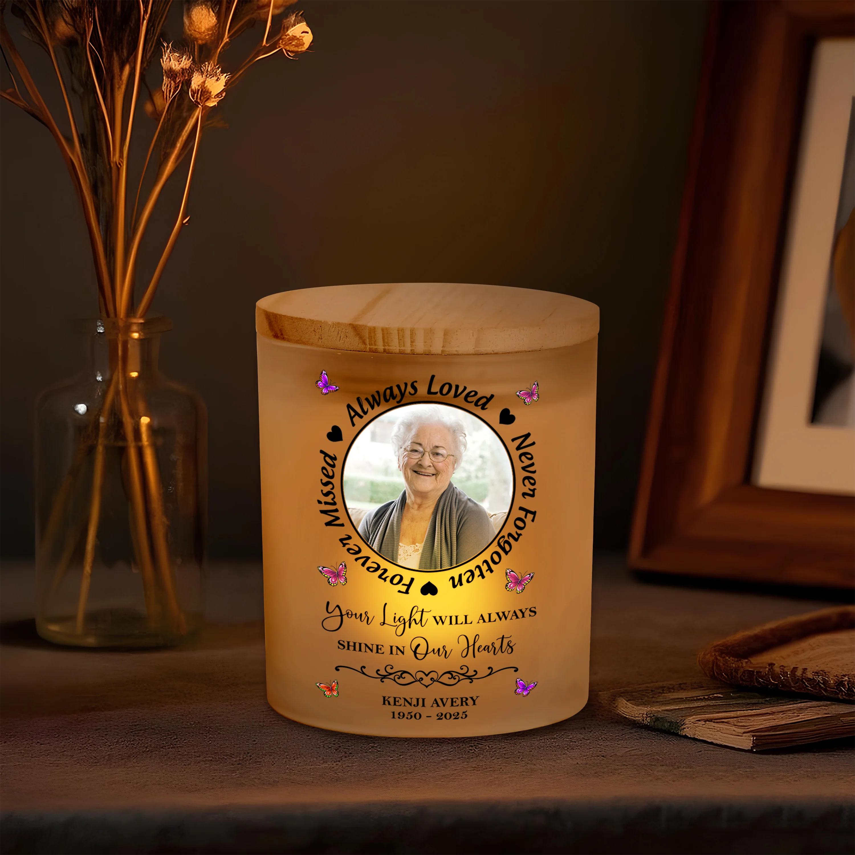 Custom Photo Always In Our Thoughts Memorial Glass Jar With LED Candle HO82 893822 - Image 3