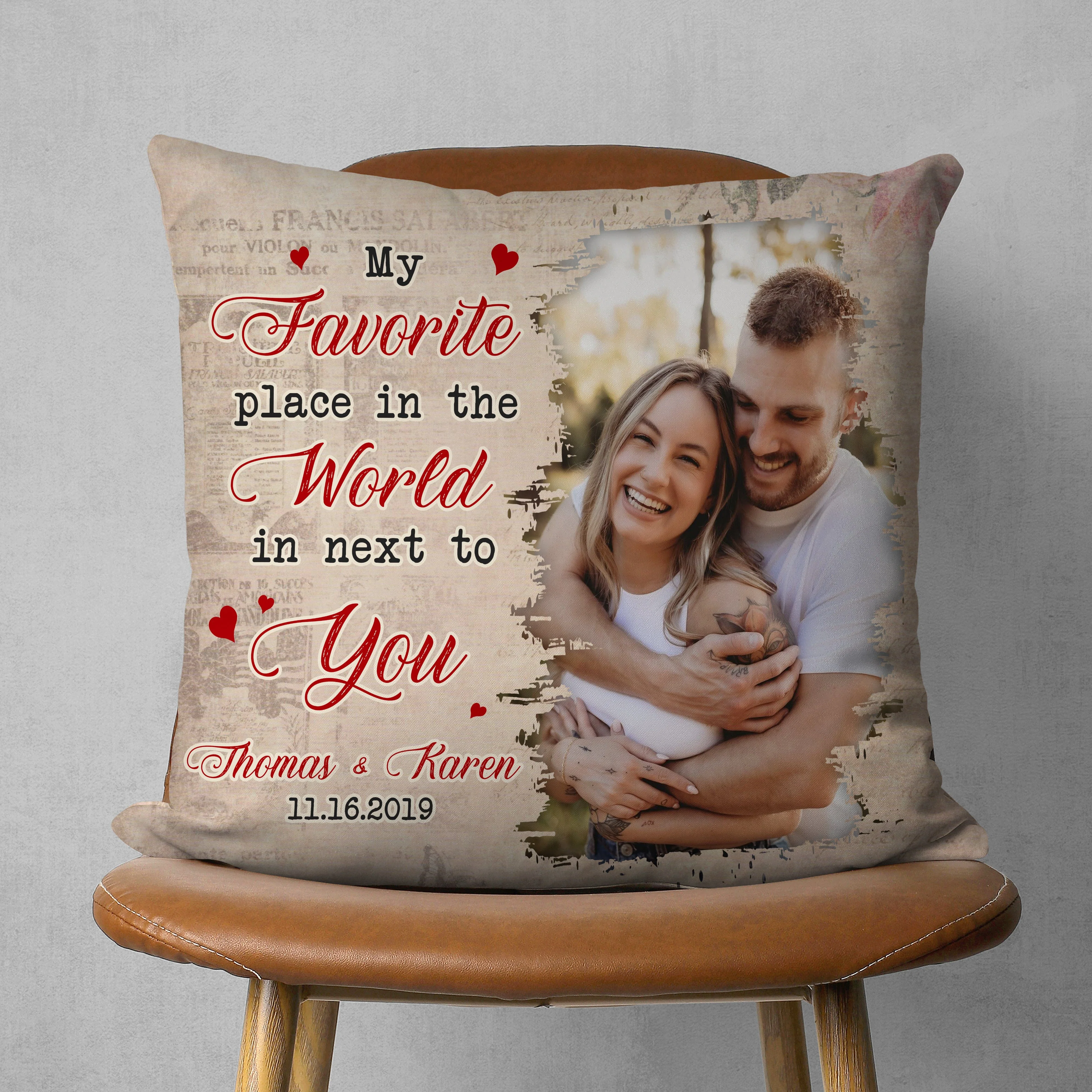Custom Photo Anniversary Gift My Favorite Place In The World Is Next To You Couple Pillow DA199 890020 - Image 2