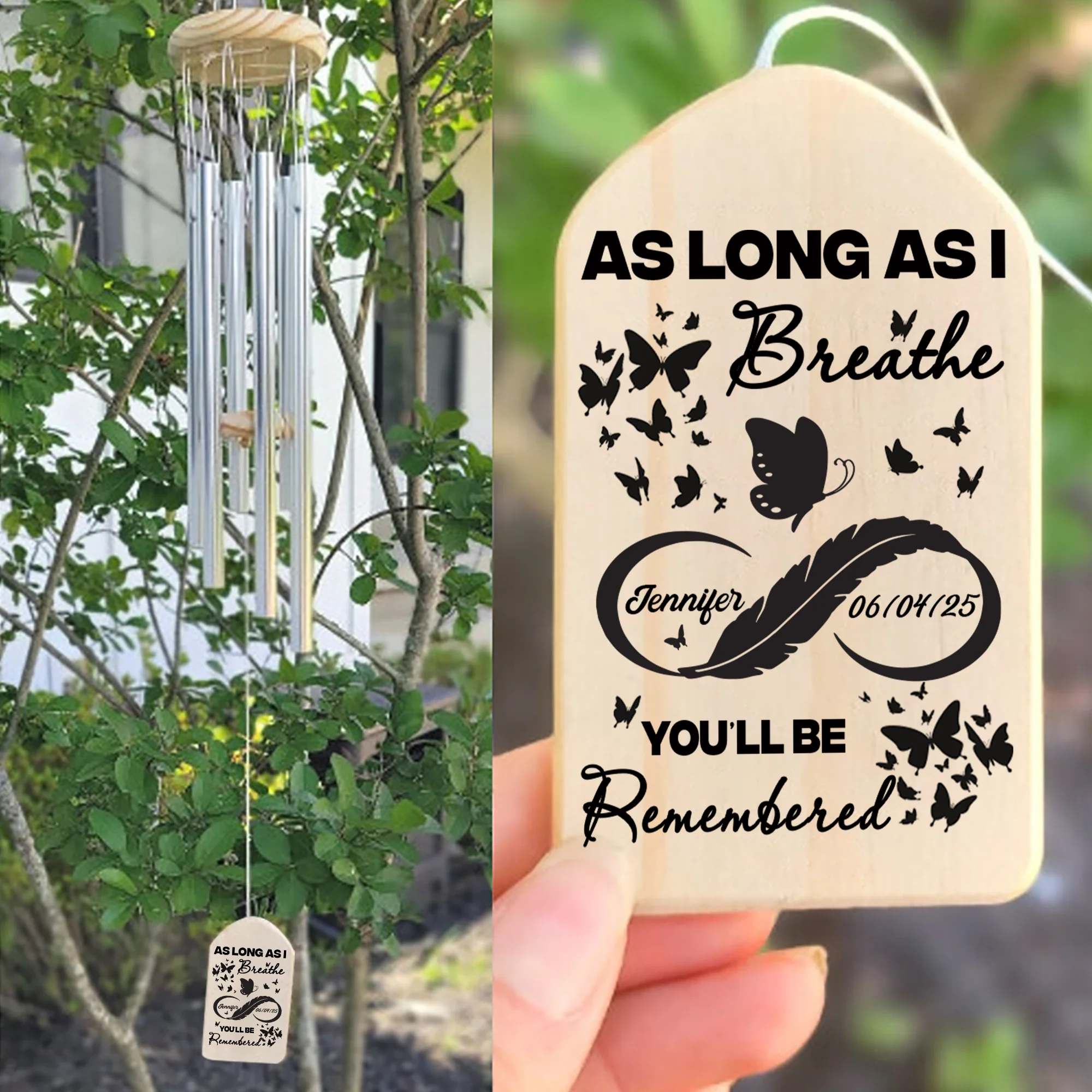 As Long As I Breathe, You'll Be Remembered Memorial Wind Chimes Personalized Gift HO82 893636 - Image 3