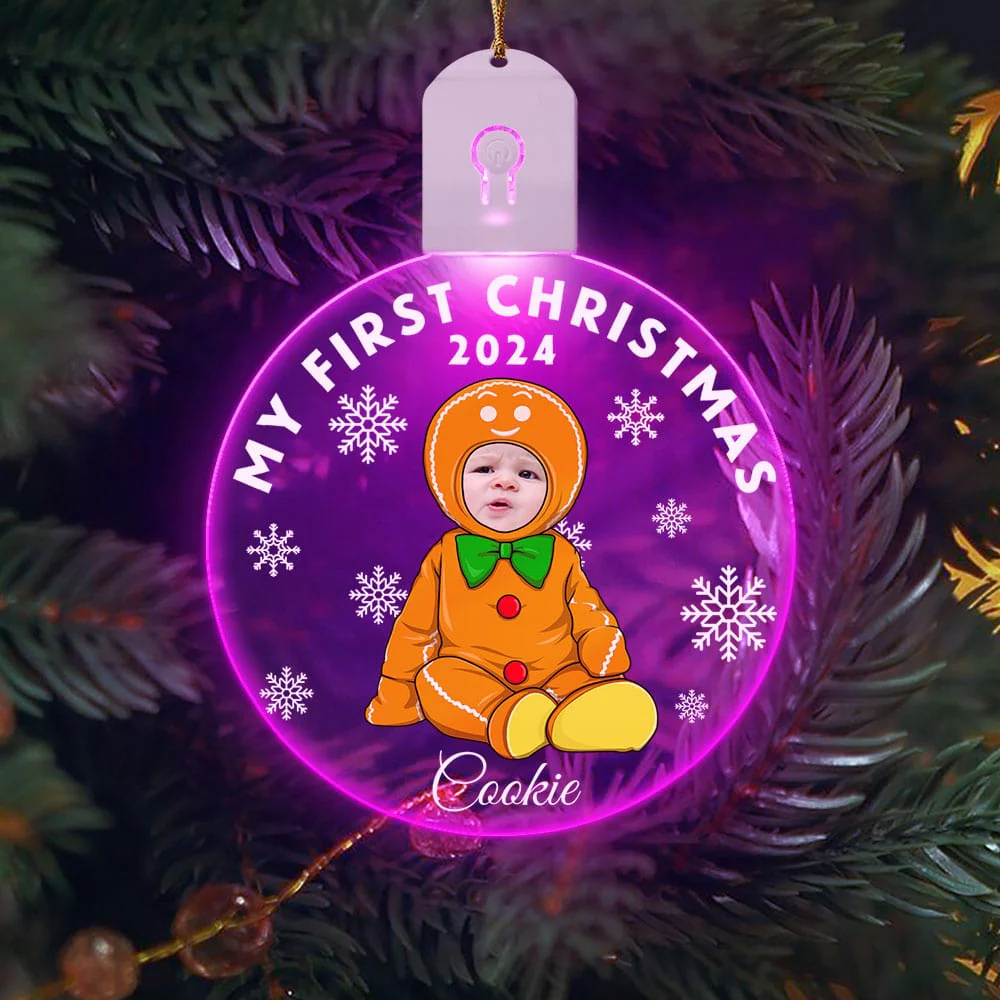 Custom Photo Baby's First Christmas Costumes Circle Led Acrylic Ornament HO82 893236