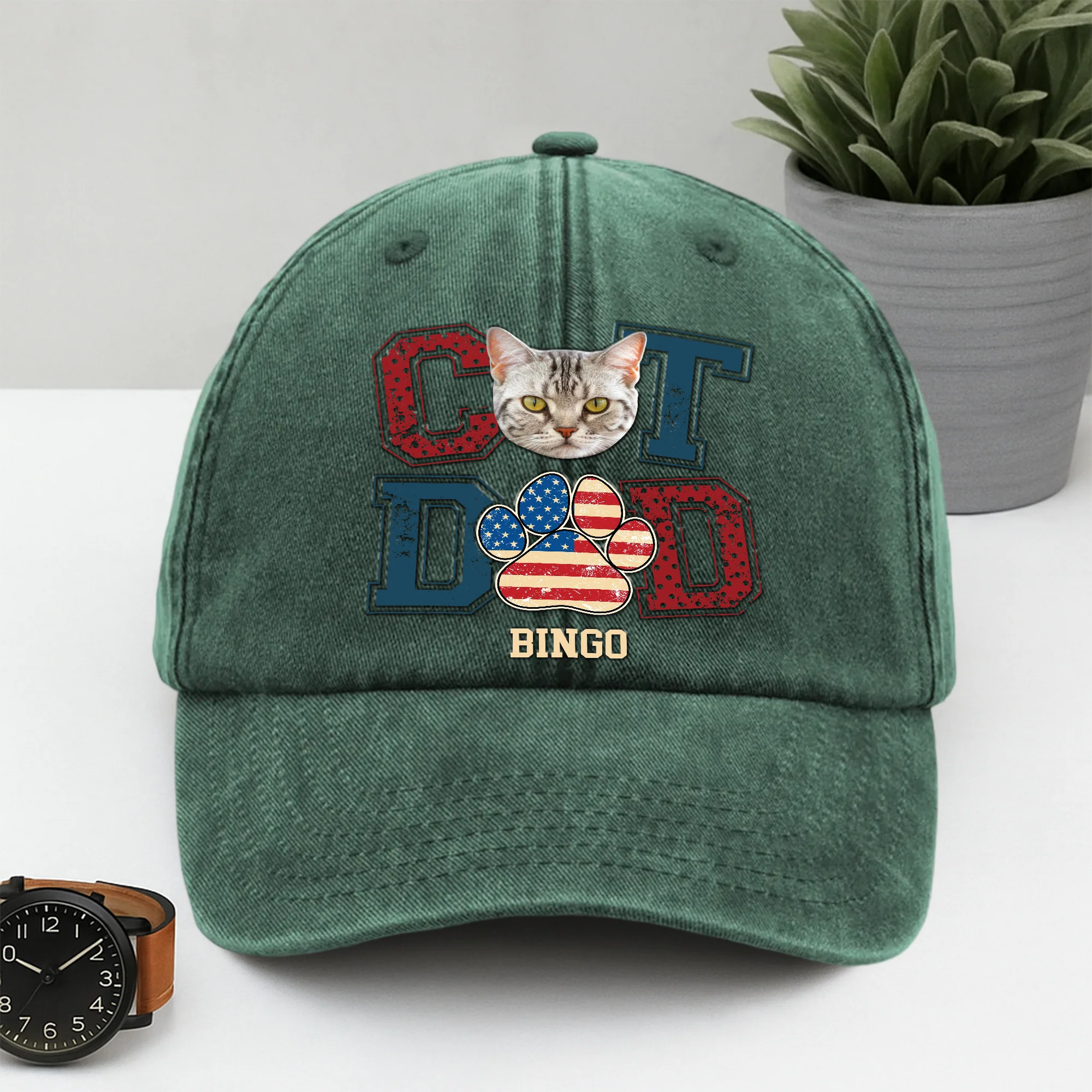 Custom Photo Best Cat Dad Washed Denim Baseball Cap Gift For Father's Day, Cat Lovers HO82 894036 - Image 4