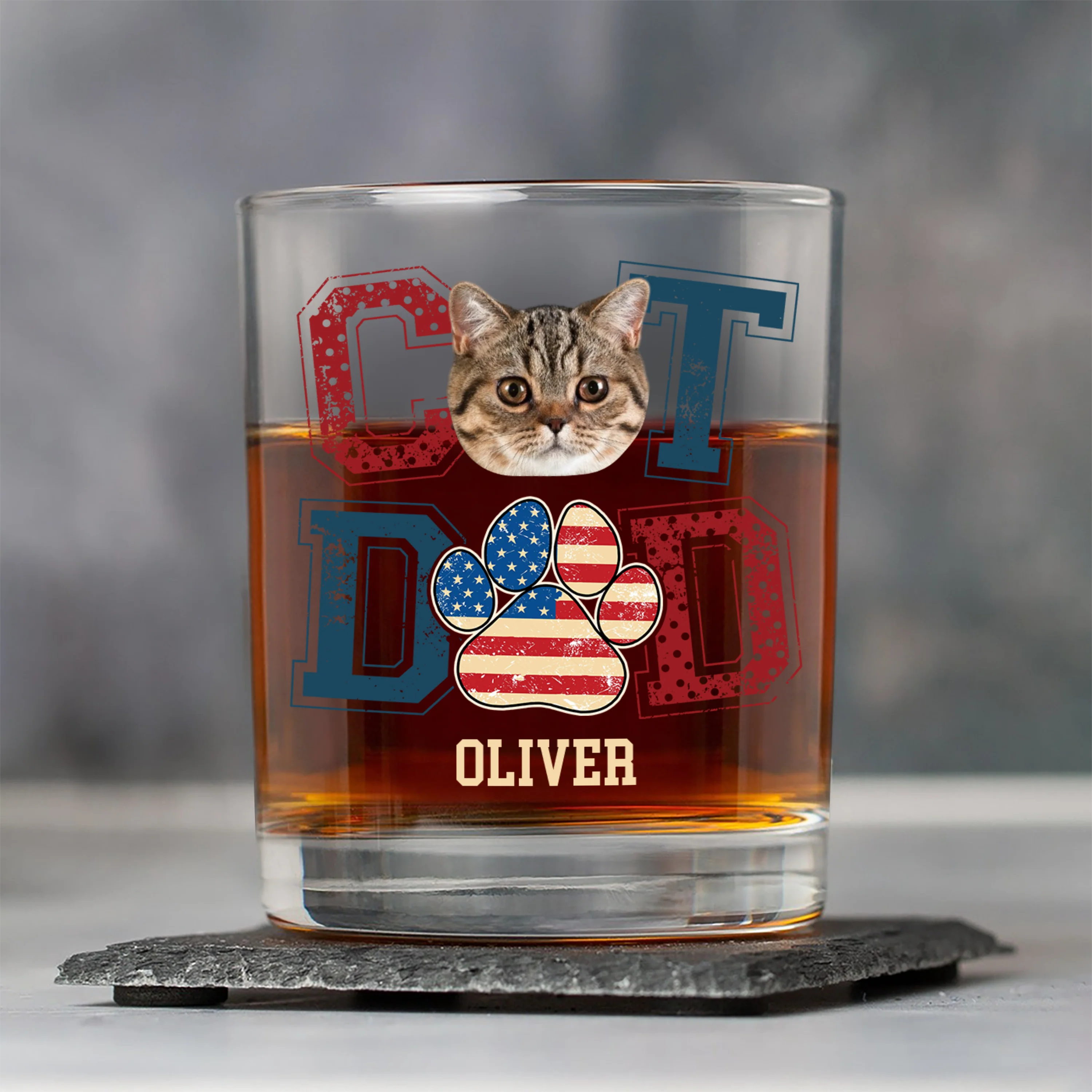 Custom Photo Best Cat Dad Whiskey Glass Gift For Father's Day, Cat Lovers HO82 894038 - Image 2