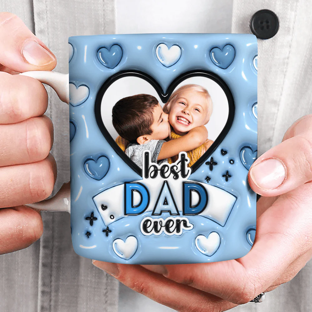 Custom Photo Best Dad Ever With Heart Pattern 3D Inflated Effect Mug HO82 890526 - Image 3