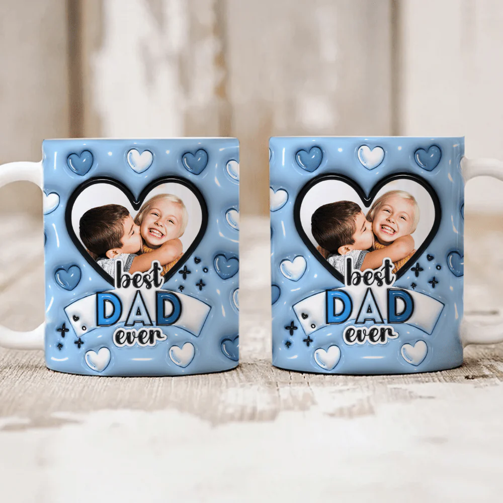 Custom Photo Best Dad Ever With Heart Pattern 3D Inflated Effect Mug HO82 890526 - Image 4