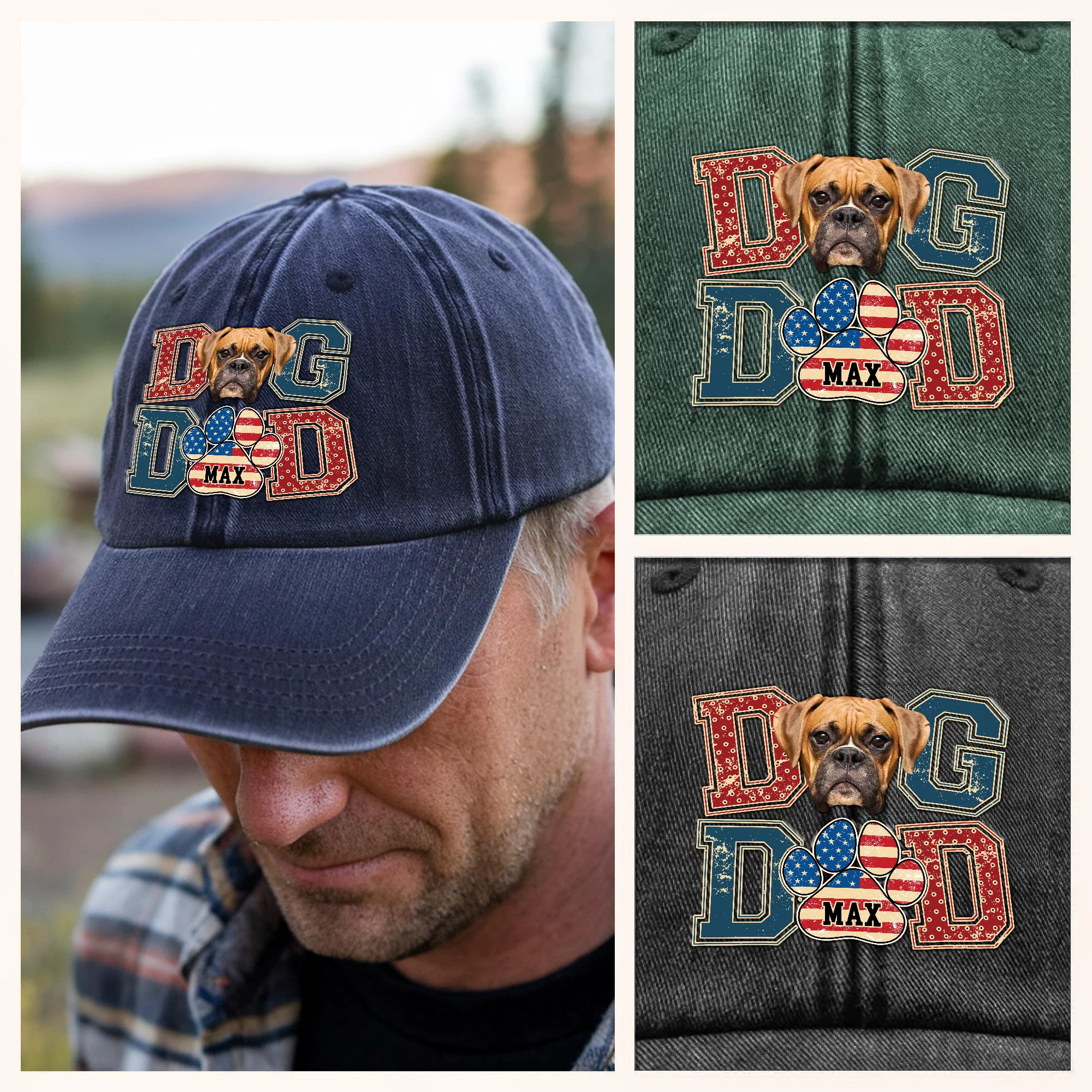 Custom Photo Best Dog Dad, Best Scooper Washed Denim Baseball Cap Gift For Father's Day, Dog Lovers HO82 894034 - Image 2