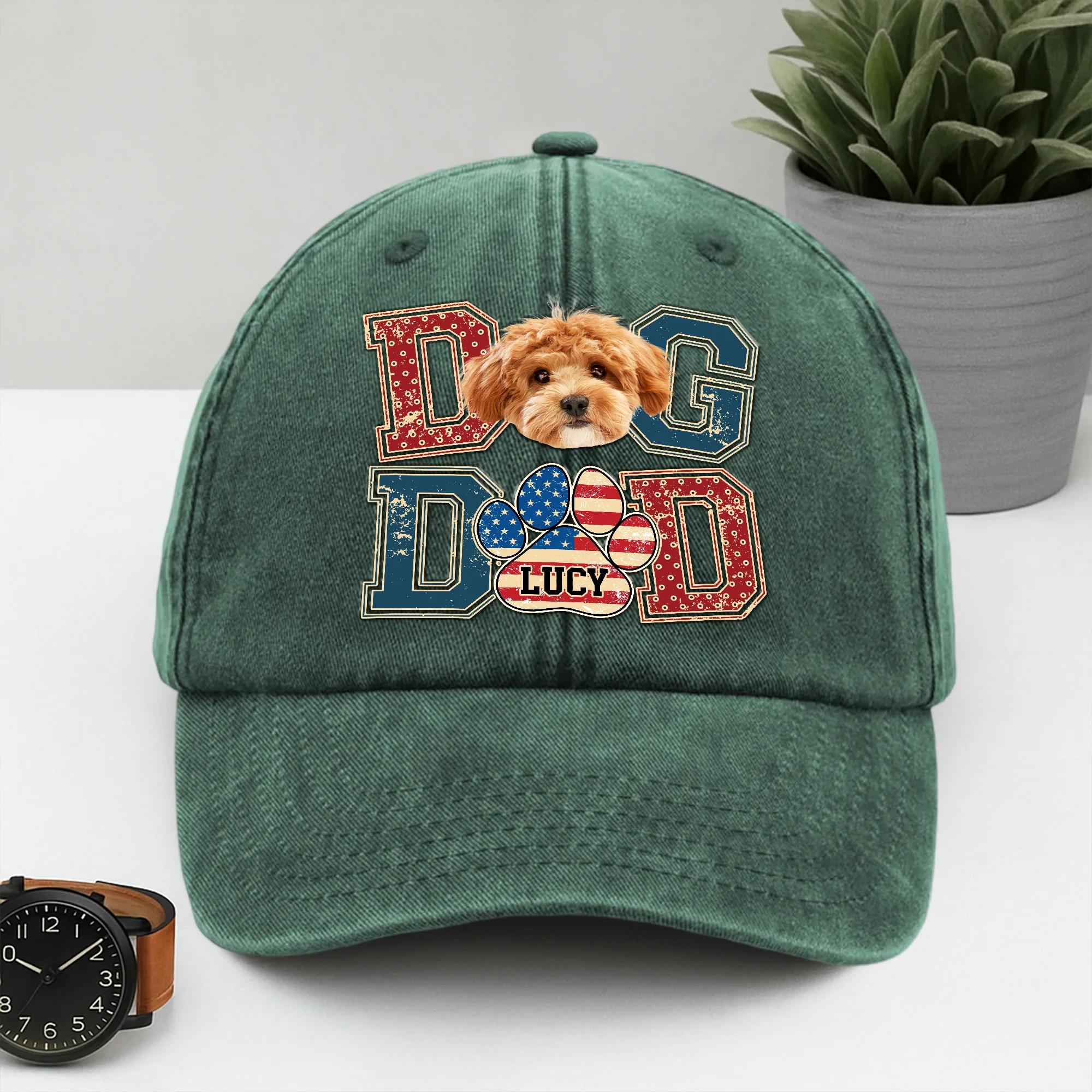 Custom Photo Best Dog Dad, Best Scooper Washed Denim Baseball Cap Gift For Father's Day, Dog Lovers HO82 894034 - Image 5