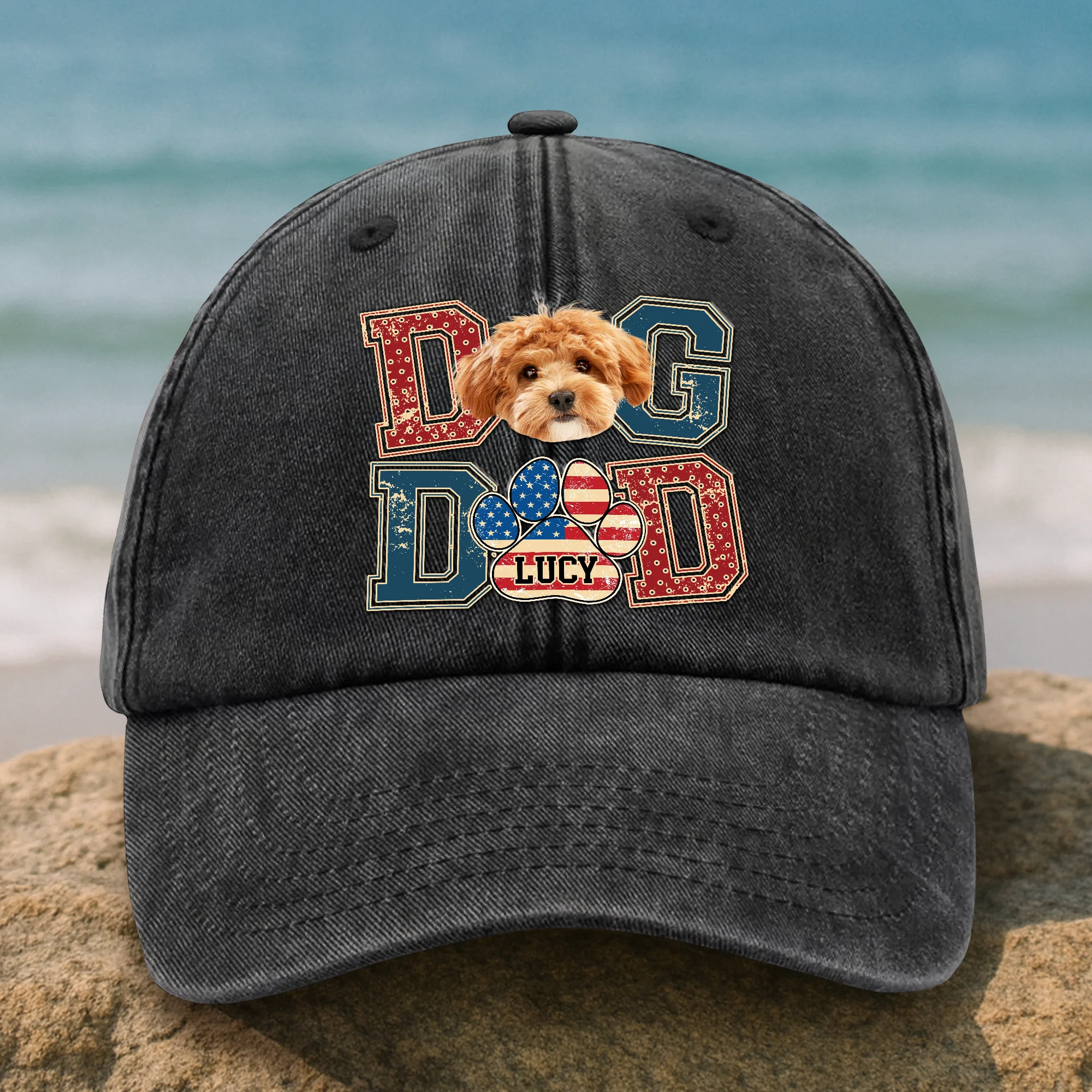 Custom Photo Best Dog Dad, Best Scooper Washed Denim Baseball Cap Gift For Father's Day, Dog Lovers HO82 894034 - Image 8