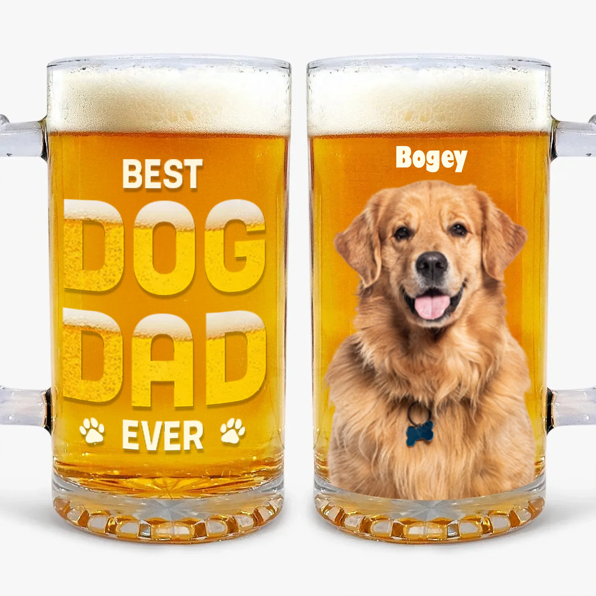 Custom Photo Best Dog Dad Ever Dog Father Print Glass Beer Mug HO82 893682 - Image 3