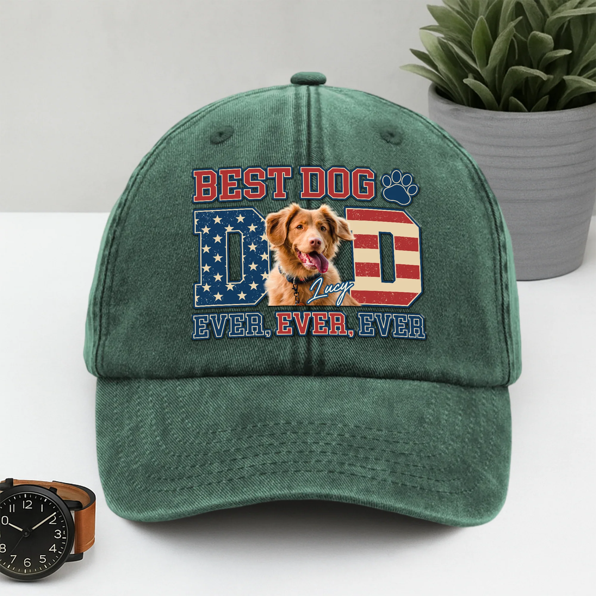 Custom Photo Best Dog Dad Ever Ever Ever Washed Denim Baseball Cap Gift For Father's Day, Birthday Gifts HO82 893936 - Image 4