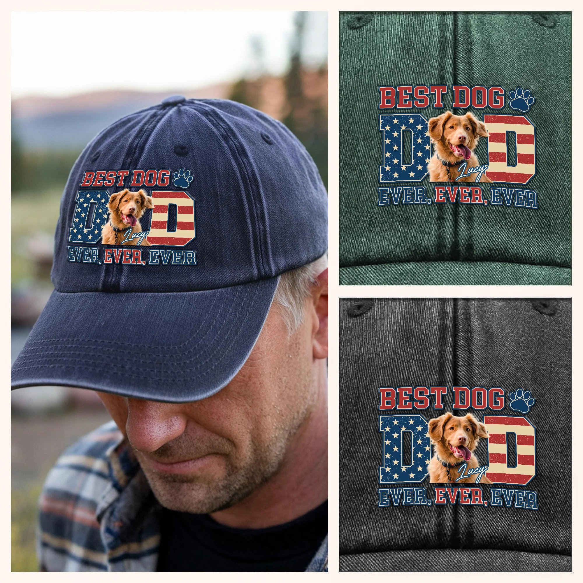 Custom Photo Best Dog Dad Ever Ever Ever Washed Denim Baseball Cap Gift For Father's Day, Birthday Gifts HO82 893936 - Image 5