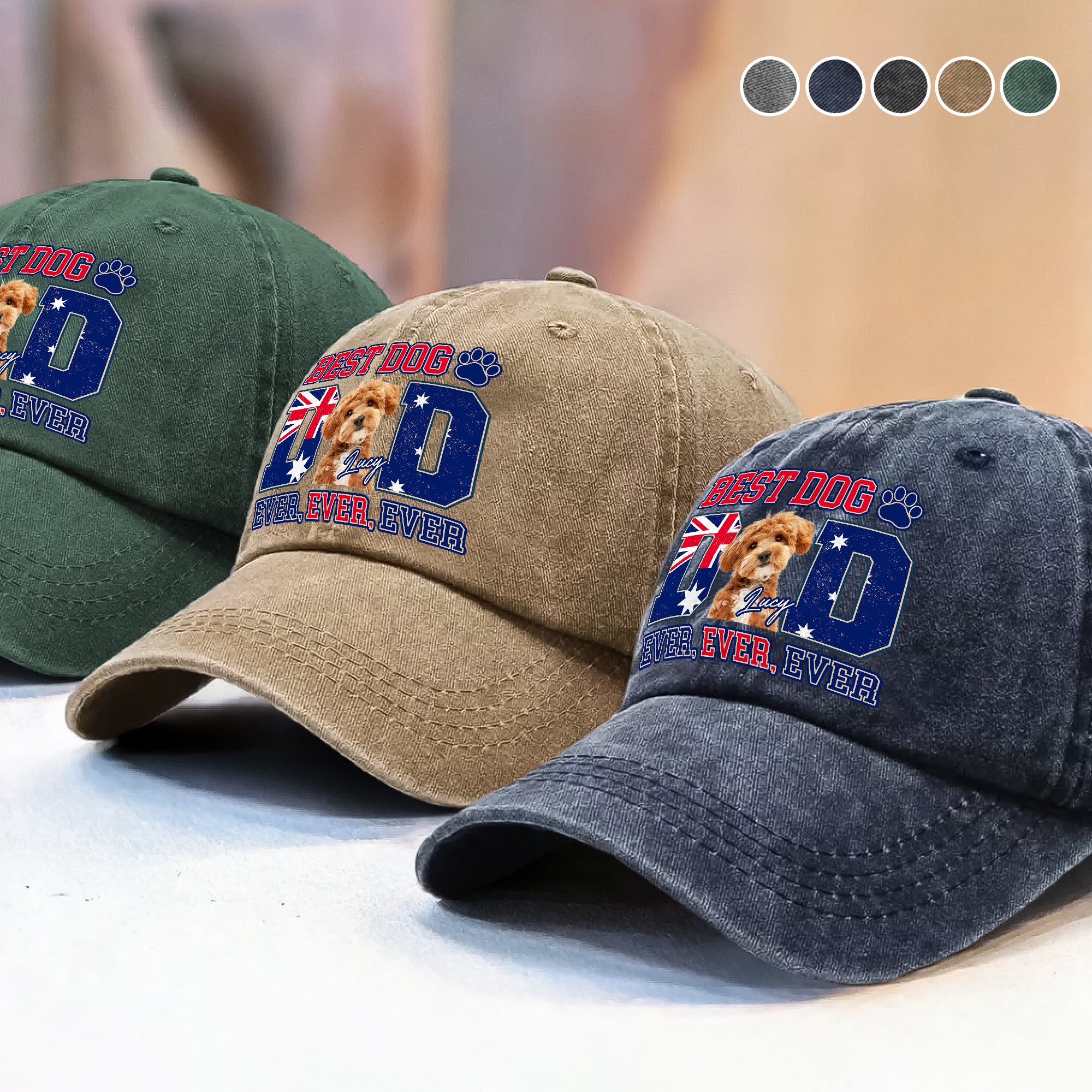Custom Photo Best Dog Mom Dad Ever Ever Ever With Australian Flag Washed Denim Baseball Cap Gift For Dad, Birthday Gifts HO82 894384 - Image 5