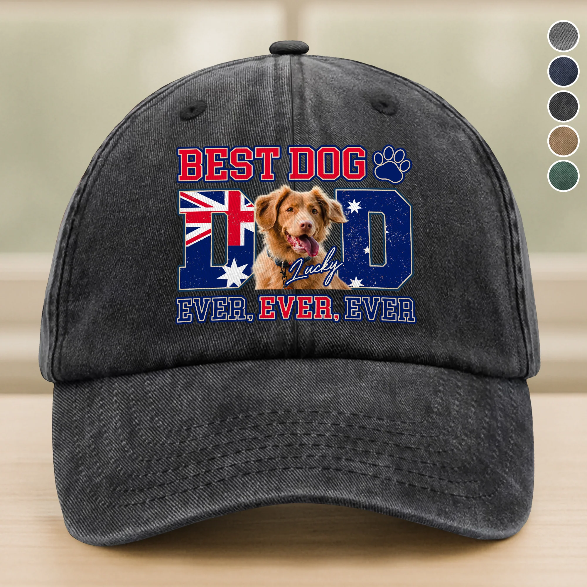 Custom Photo Best Dog Mom Dad Ever Ever Ever With Australian Flag Washed Denim Baseball Cap Gift For Dad, Birthday Gifts HO82 894384 - Image 8