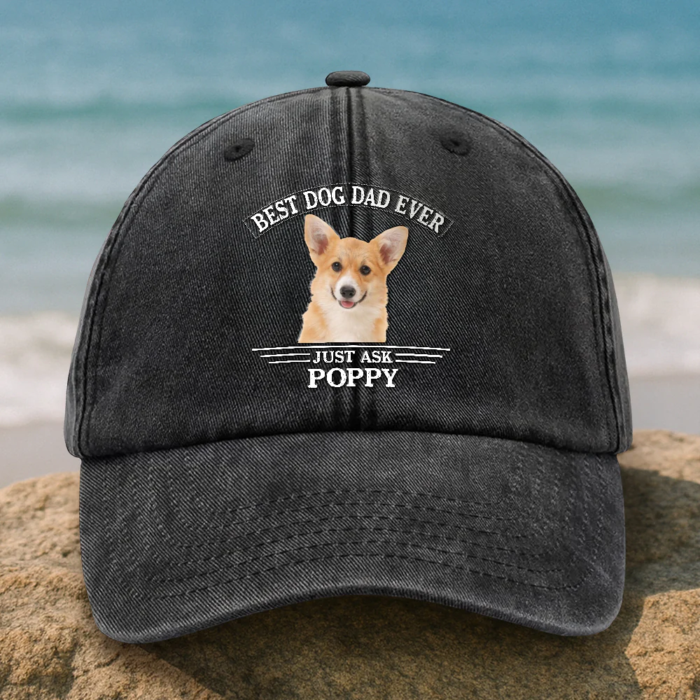 Custom Photo Best Dog Dad/Mom Ever Washed Denim Baseball Cap HO82 893894 - Image 2
