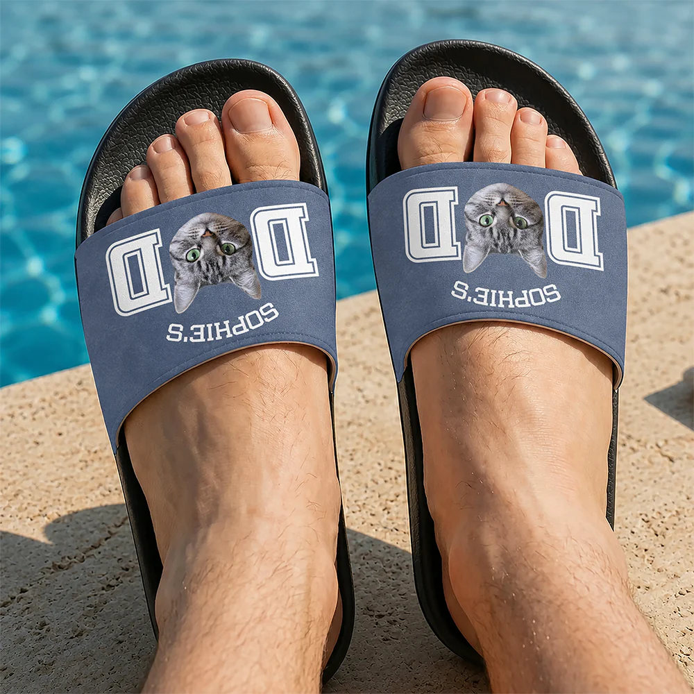 Custom Photo Cat Dad Mom Slide Sandals - Gift For Cat Lovers HO82 902578 - Image 2