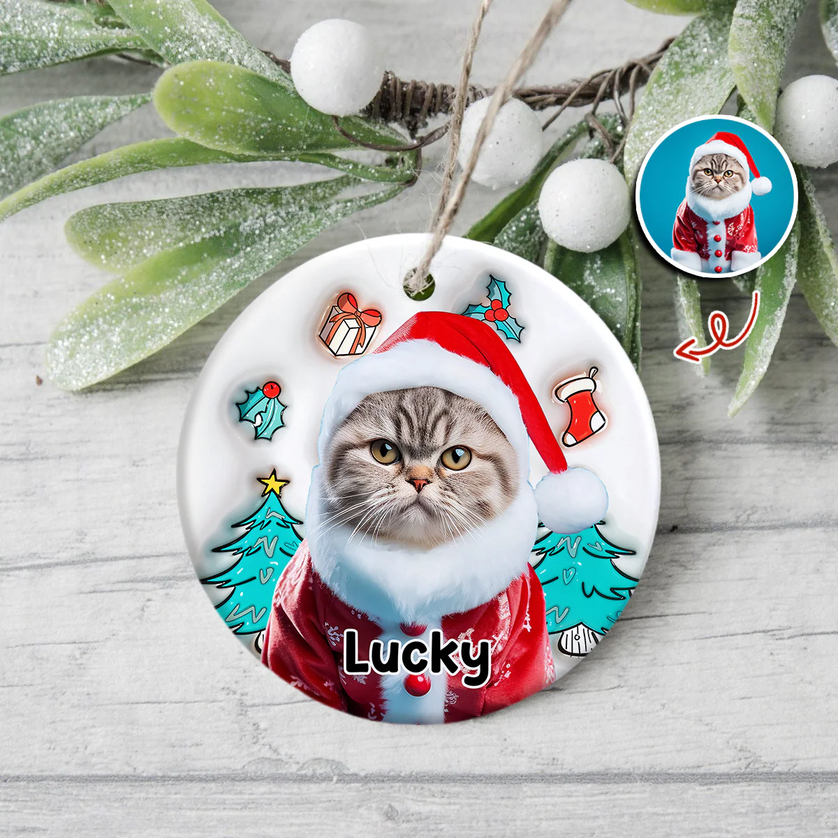 Custom Photo Cat I Am Santa 3D Inflated Effect Ceramic Ornament Personalized Gift For Cat Lovers HO82 894710 - Image 3
