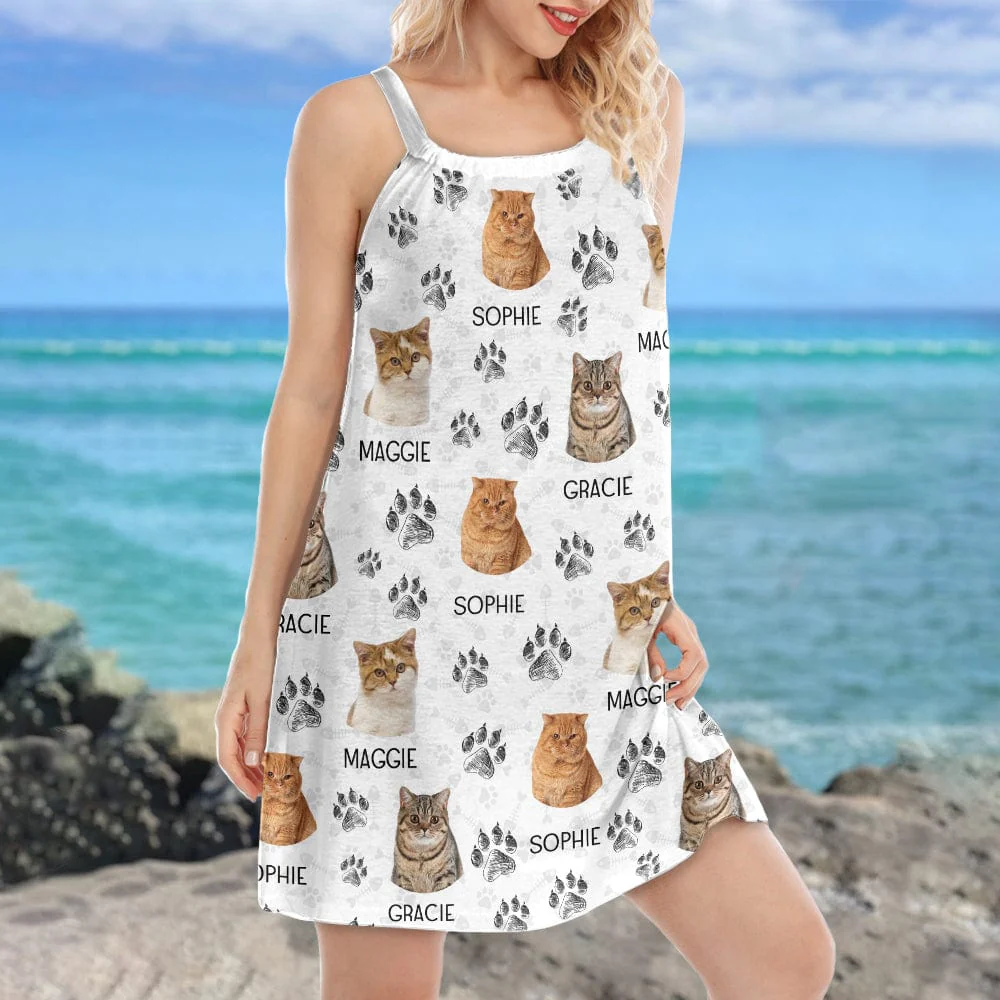 Custom Photo Cat Paw Women's Sleeveless Cami Dress TA29 889400 - Image 2