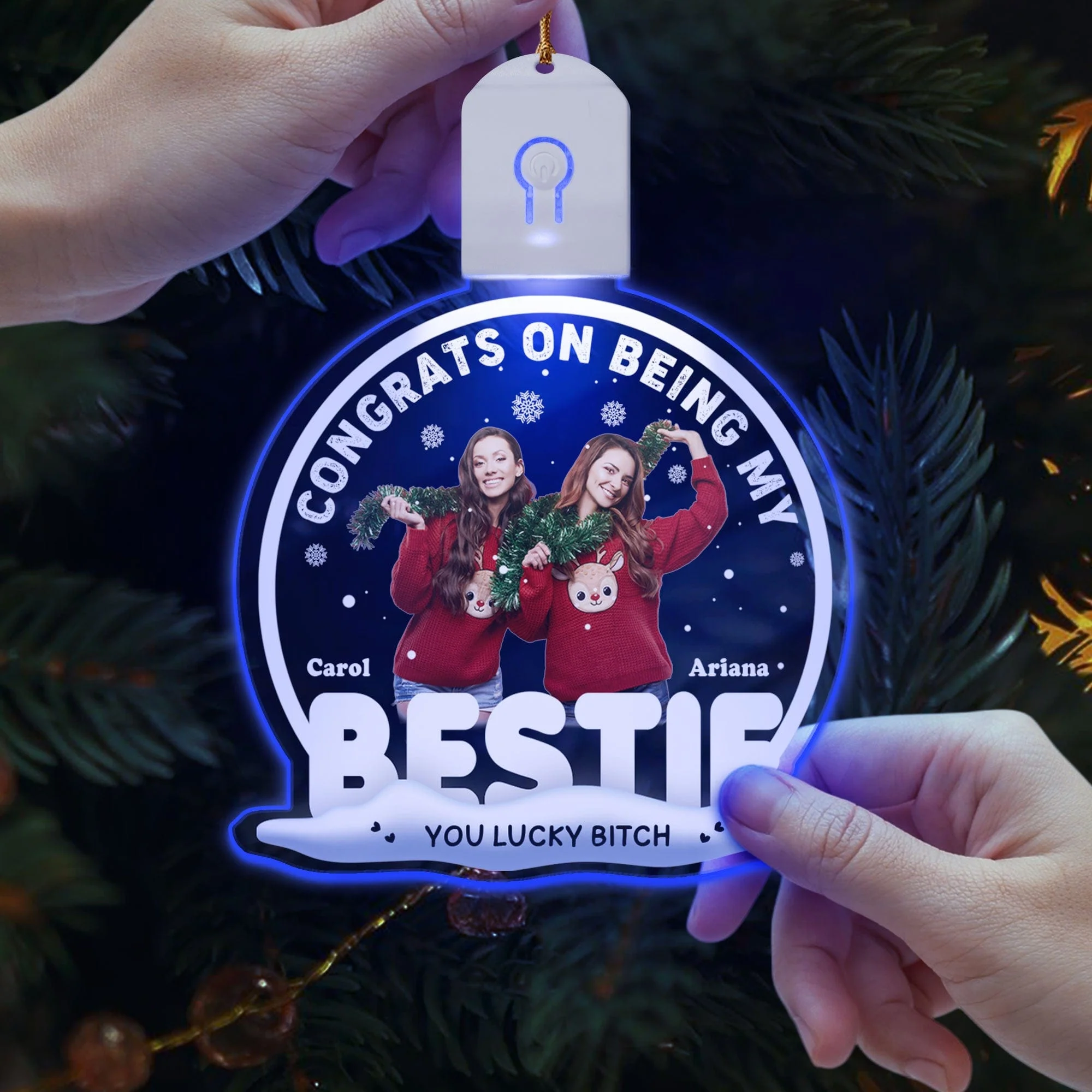 Custom Photo Christmas Congrats On Being My Bestie Led Acrylic Ornament For Besties HO82 893244 - Image 2