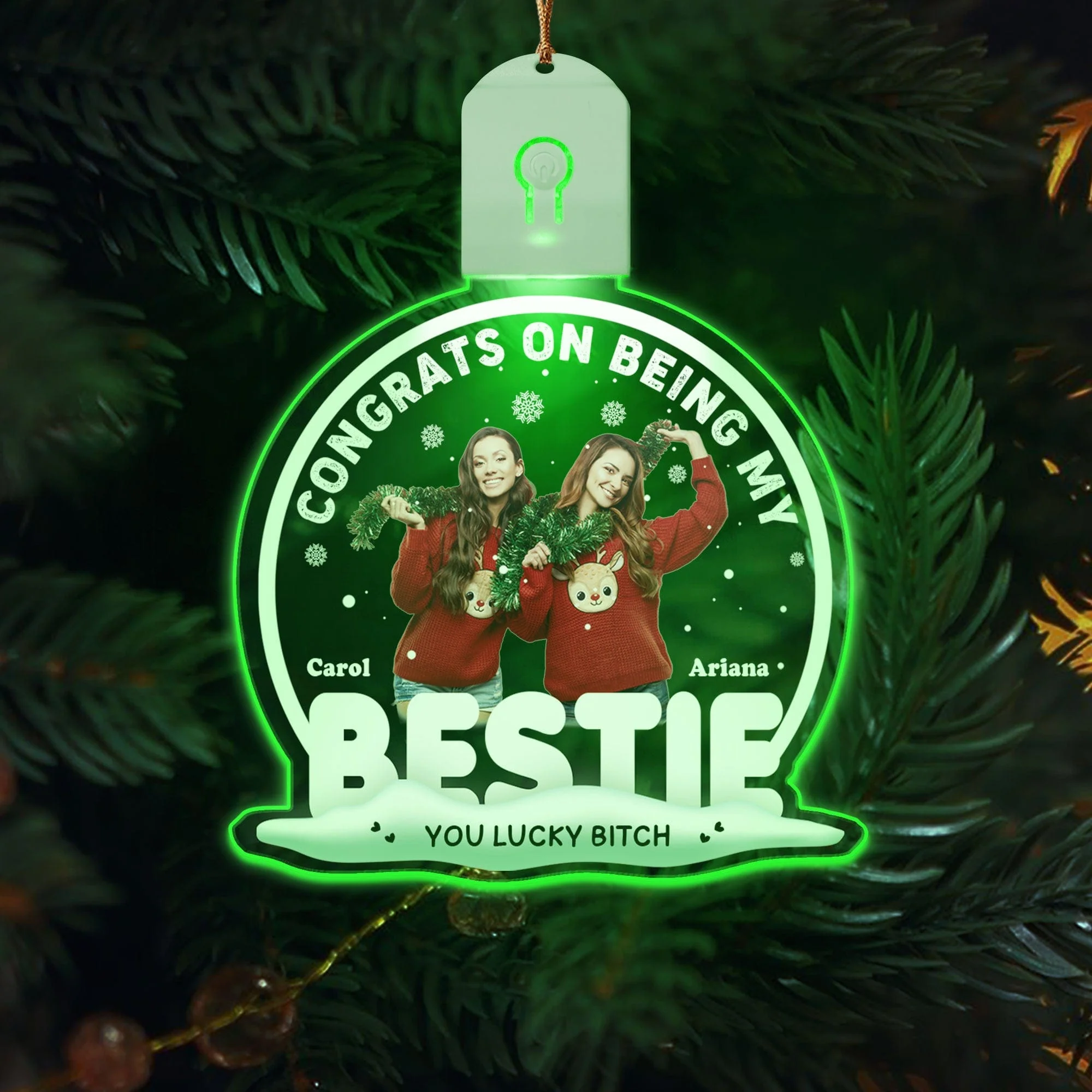 Custom Photo Christmas Congrats On Being My Bestie Led Acrylic Ornament For Besties HO82 893244 - Image 3