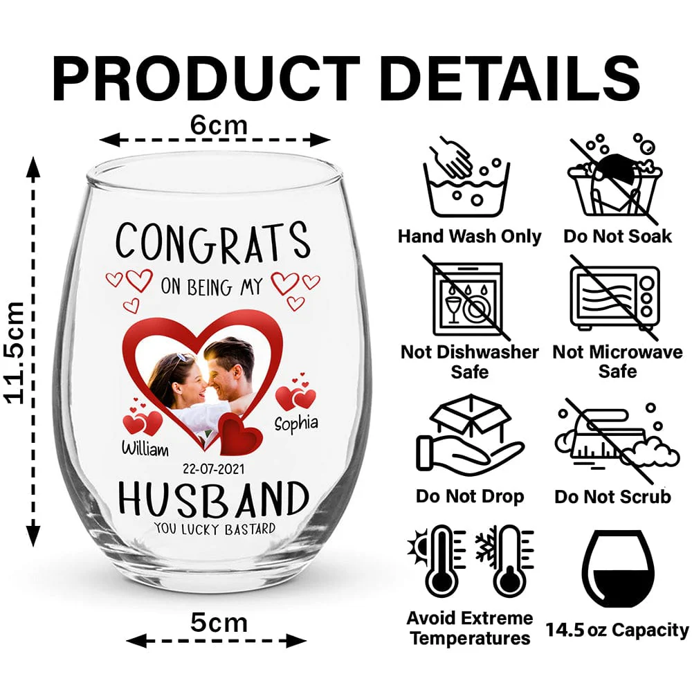 Custom Photo Congrats On Being My Husband Couple Stemless Wine Glass HO82 893370 - Image 4