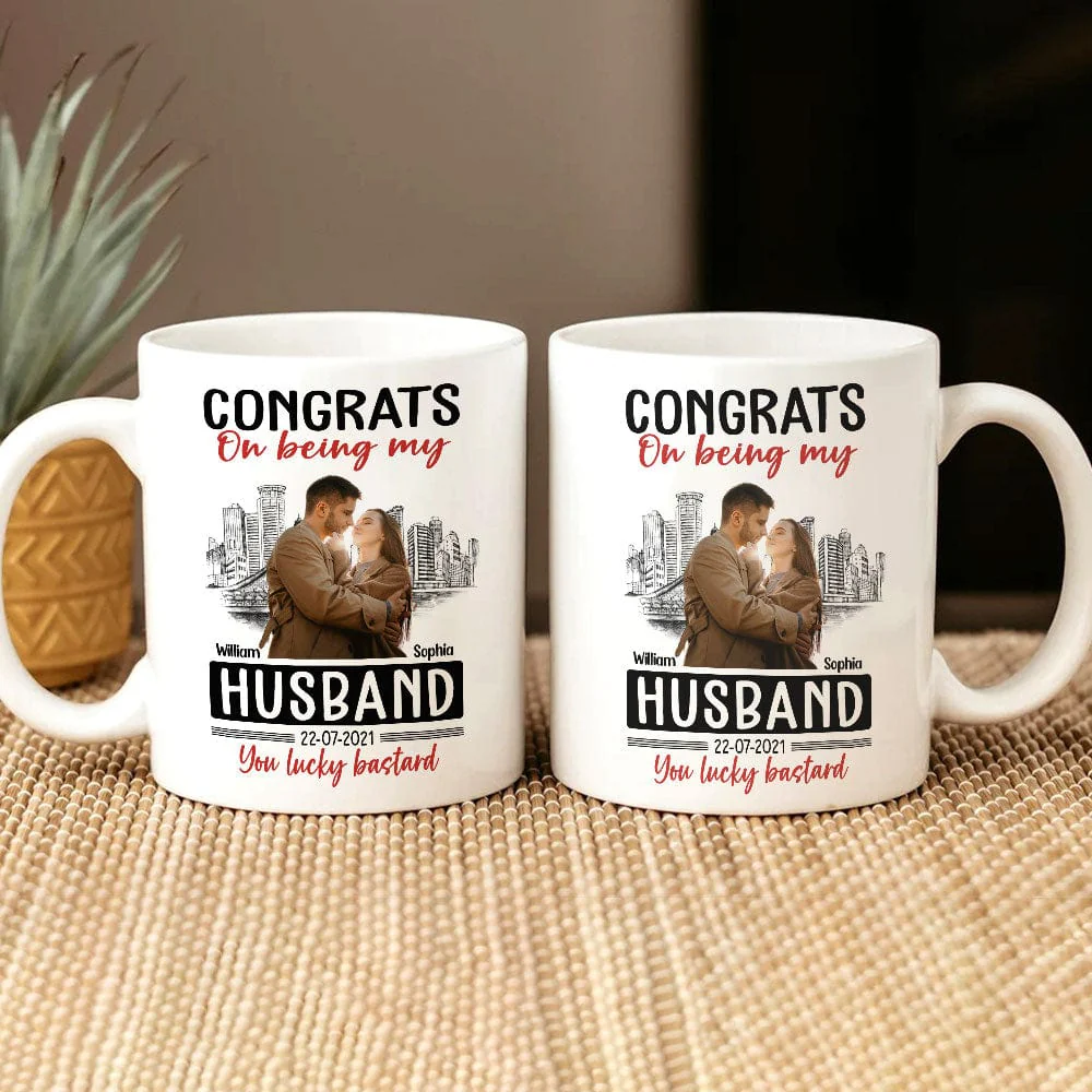 Custom Photo Congrats On Being My Husband You Lucky Bastard Couple Mug N304 889962 - Image 2