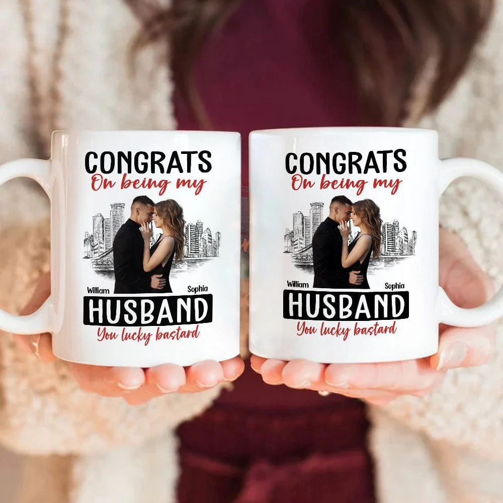 Custom Photo Congrats On Being My Husband You Lucky Bastard Couple Mug N304 889962 - Image 4