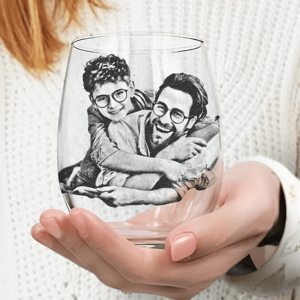 Custom Photo Dad & Son, Dad & Daughter Family Stemless Wine Glass Unique Father's Day Gift HO82 893414 - Image 2
